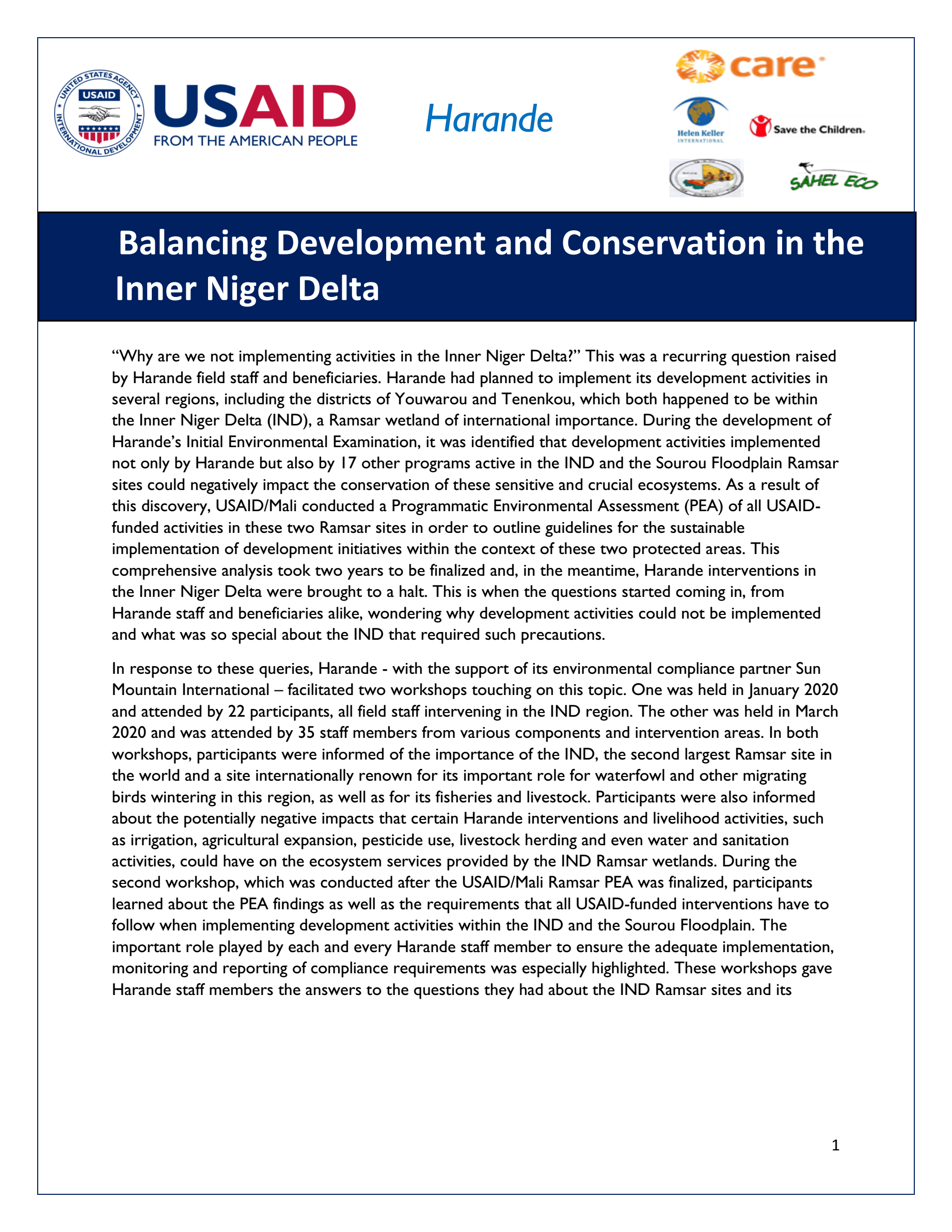 Balancing Development and Conservation in the Inner Niger Delta - Harande