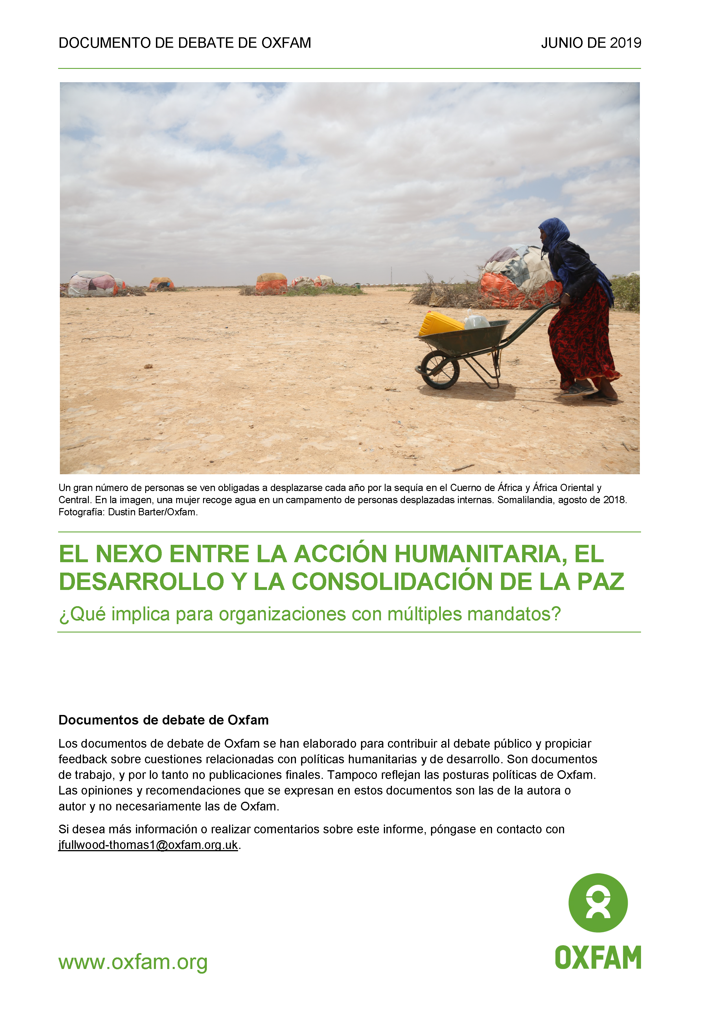 Cover page for El Nexo Entre La Acción Humanitaria, El Desarrollo Y La Consolidación De La Paz: ¿Qué implica para organizaciones con múltiples mandatos?