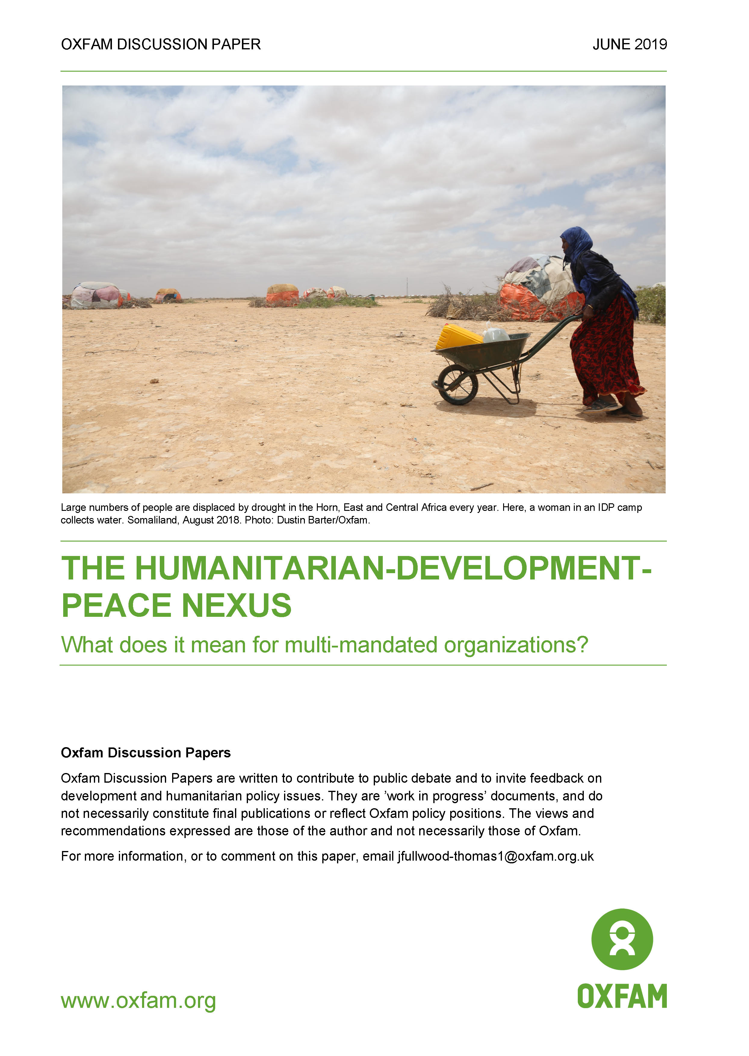 Cover page for The Humanitarian-Development-Peace Nexus: What does it mean for multi-mandated organizations?