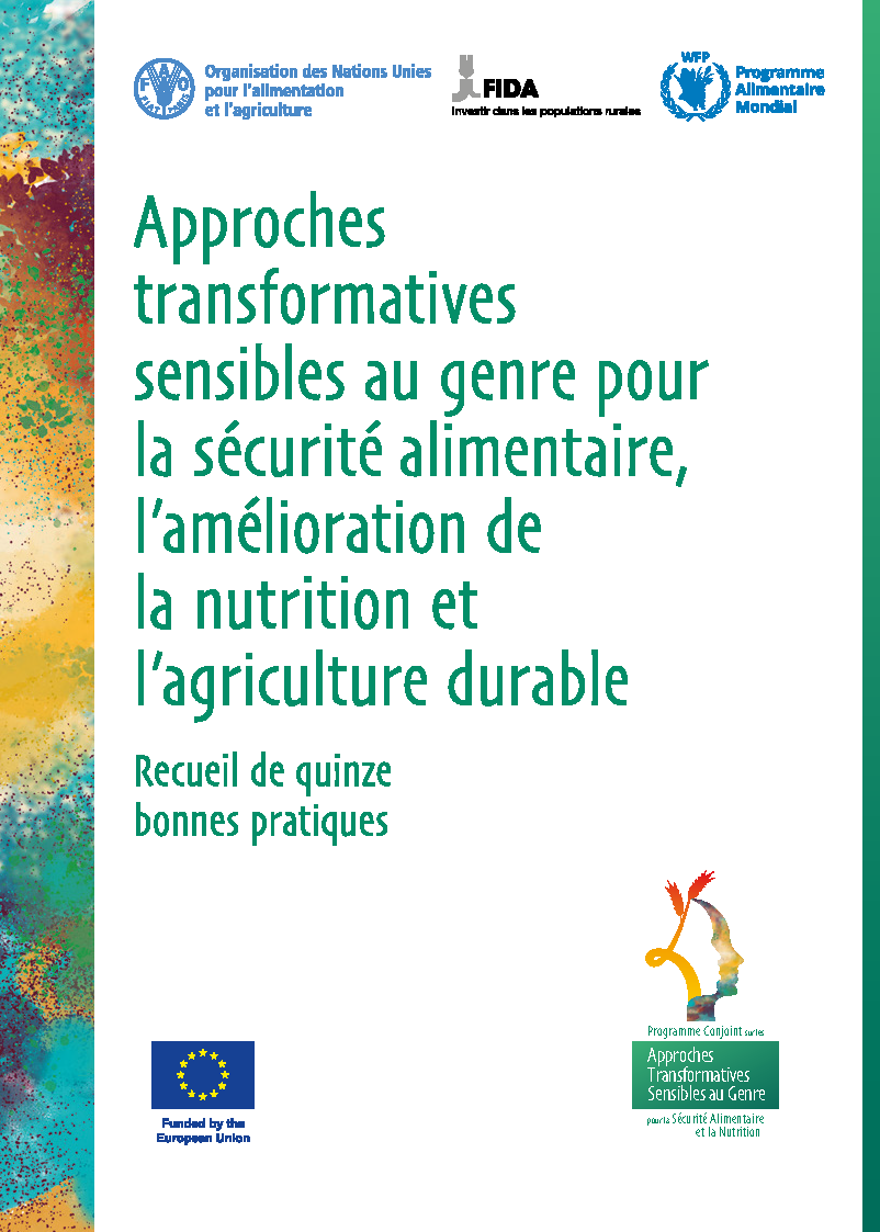 Page de couverture pour Approches transformatives sensibles au genre pour la sécurité alimentaire, l’amélioration de la nutrition et l’agriculture durable - Recueil de quinze bonnes pratiques