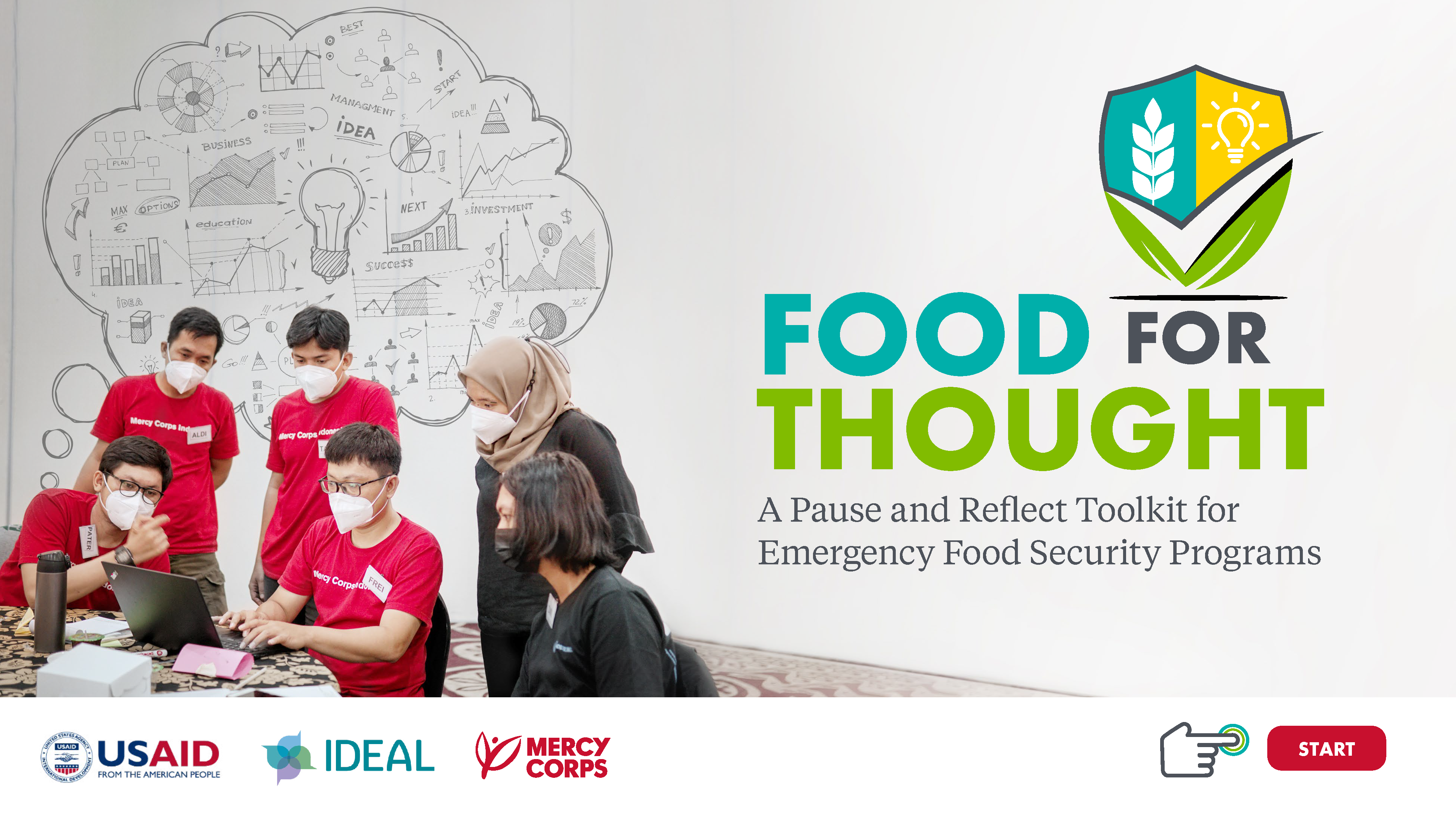 Cover page for Food for Thought: A Pause & Reflect Toolkit for Emergency Food Security Programs toolkit