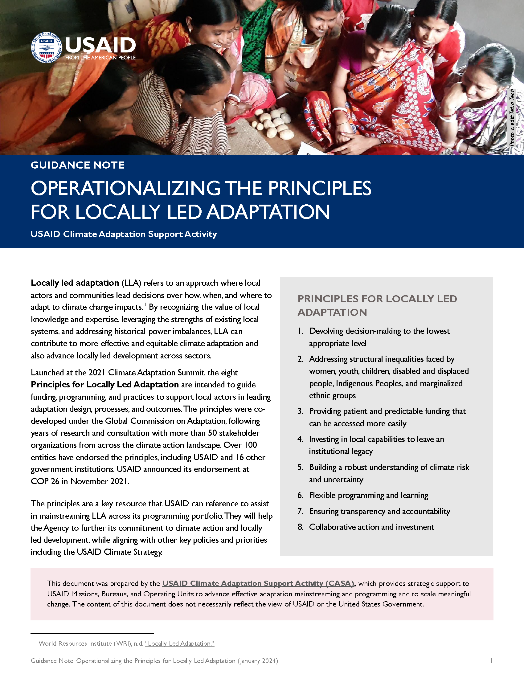 Cover page for Operationalizing the Principles for Locally Led Adaptation