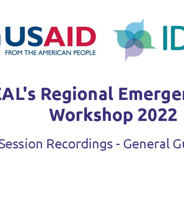 Promotional graphic with USAID and IDEAL logos with text IDEAL's Regional Emergency M&E Workshop 2022 Session Recordings - General Guidance