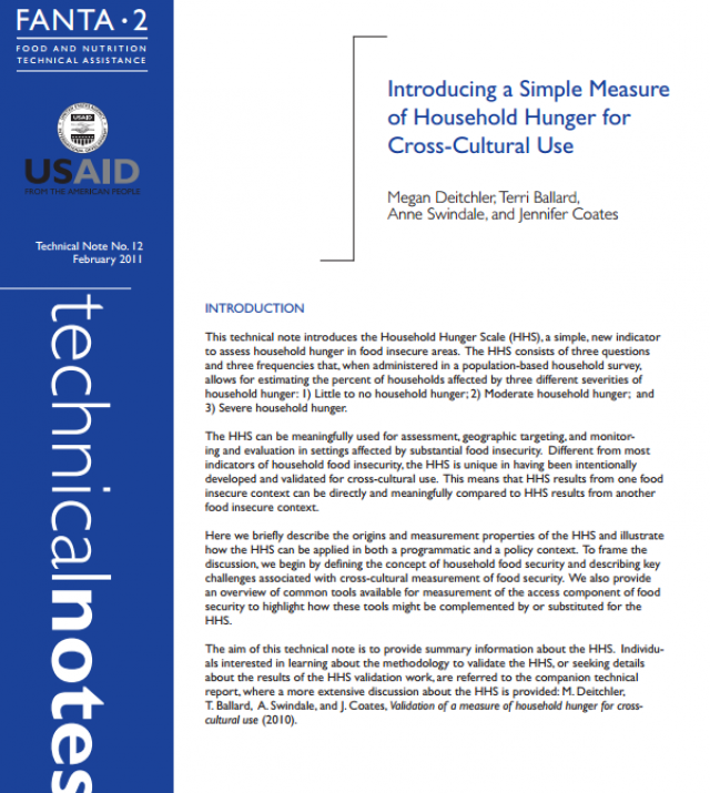 Download Resource: Introducing a Simple Measure of Household Hunger for Cross-Cultural Use
