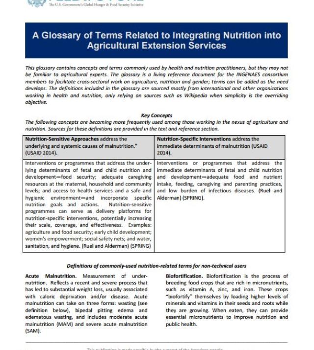 Download Resource: Glossary of Terms Related to Integrating Nutrition into Agricultural Extension Services