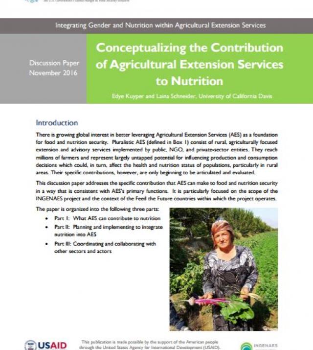 Download Resource: Conceptualizing the Contribution of Agricultural Extension Services to Nutrition Discussion Paper