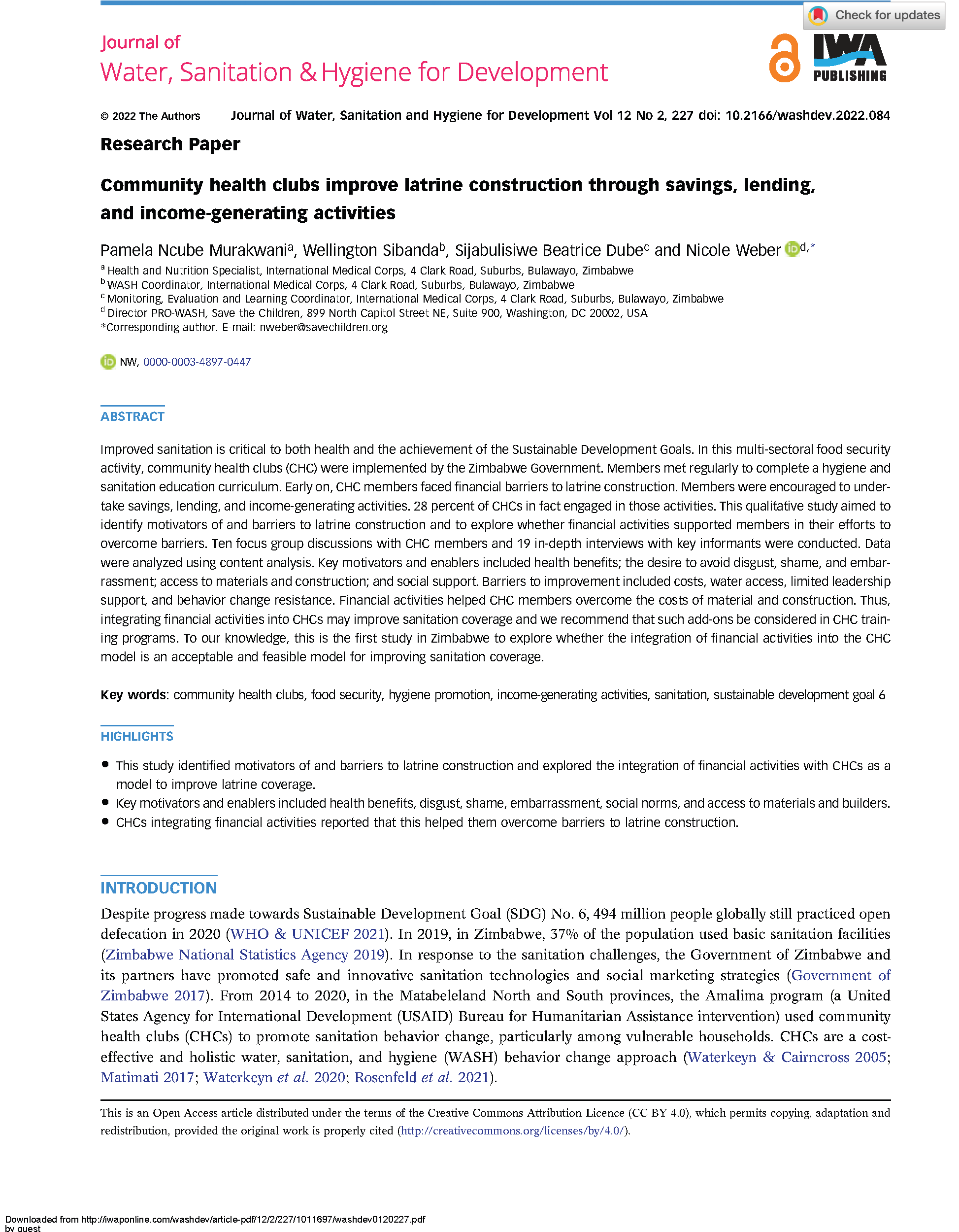 Cover-page for Community health clubs improve latrine construction through savings, lending, and income-generating activities