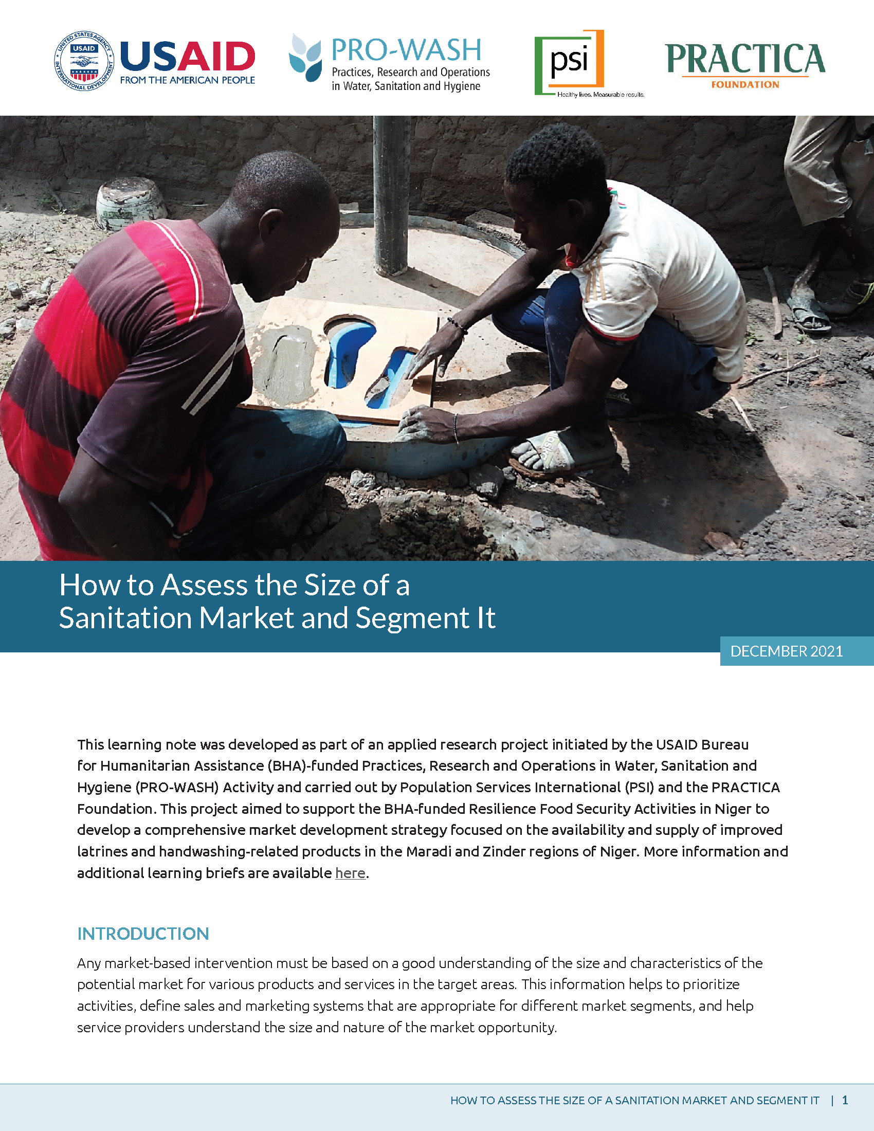 Cover page for How to Assess the Size of a Sanitation Market and Segment It
