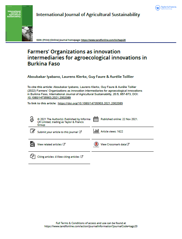 Front cover of Farmers' Organizations as innovation document
