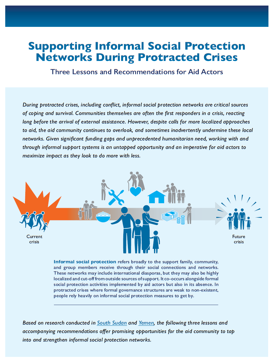 Page de couverture de la fiche d'information - Soutenir les réseaux informels de protection sociale pendant les crises prolongées