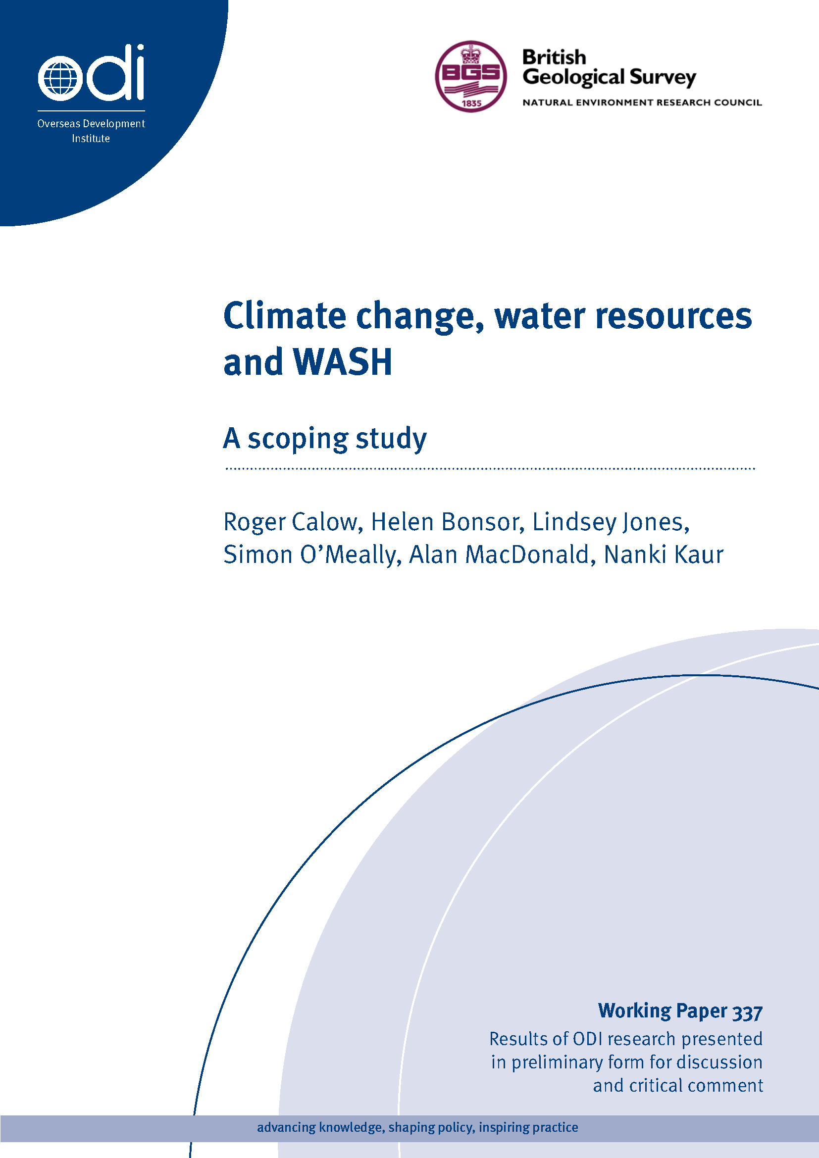 Page de couverture de Changement climatique, ressources en eau et WASH : une étude de cadrage