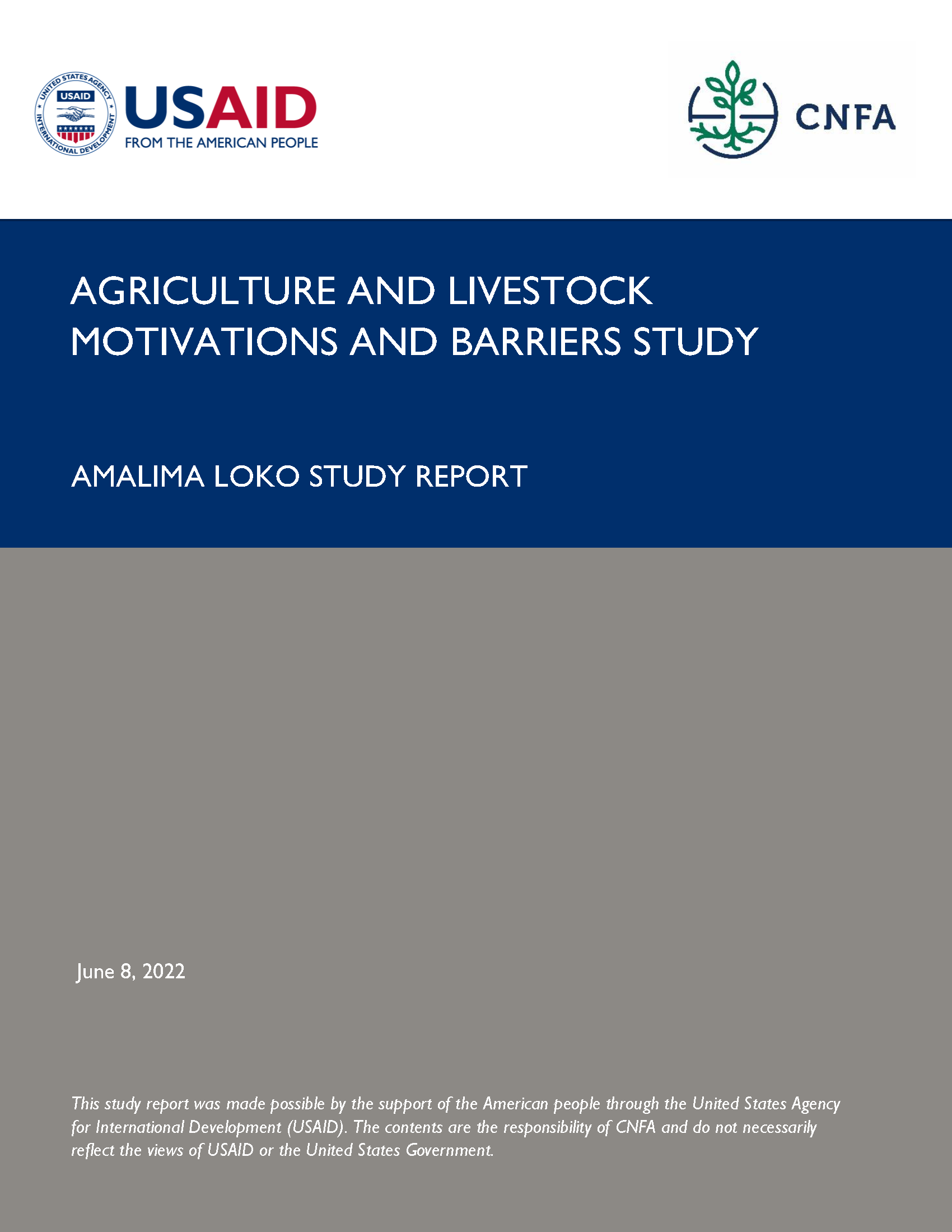 Front cover of Agriculture and Livestock Motivations and Barriers Study
