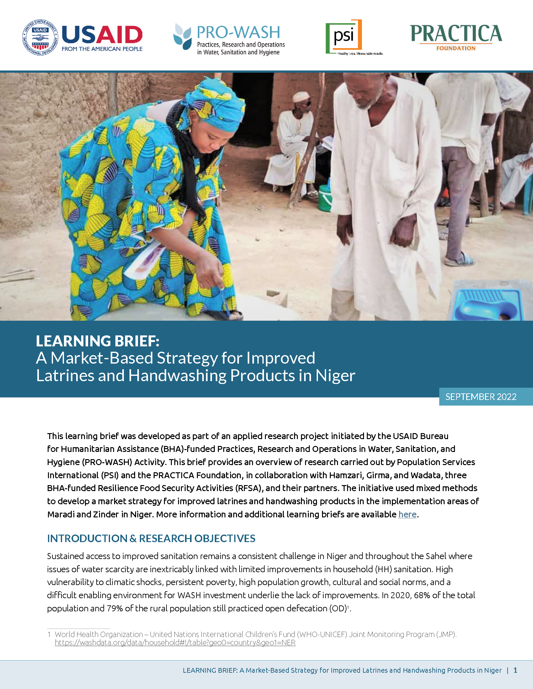Cover page for A Market-Based Strategy for Improved Latrines and Handwashing Products in Niger