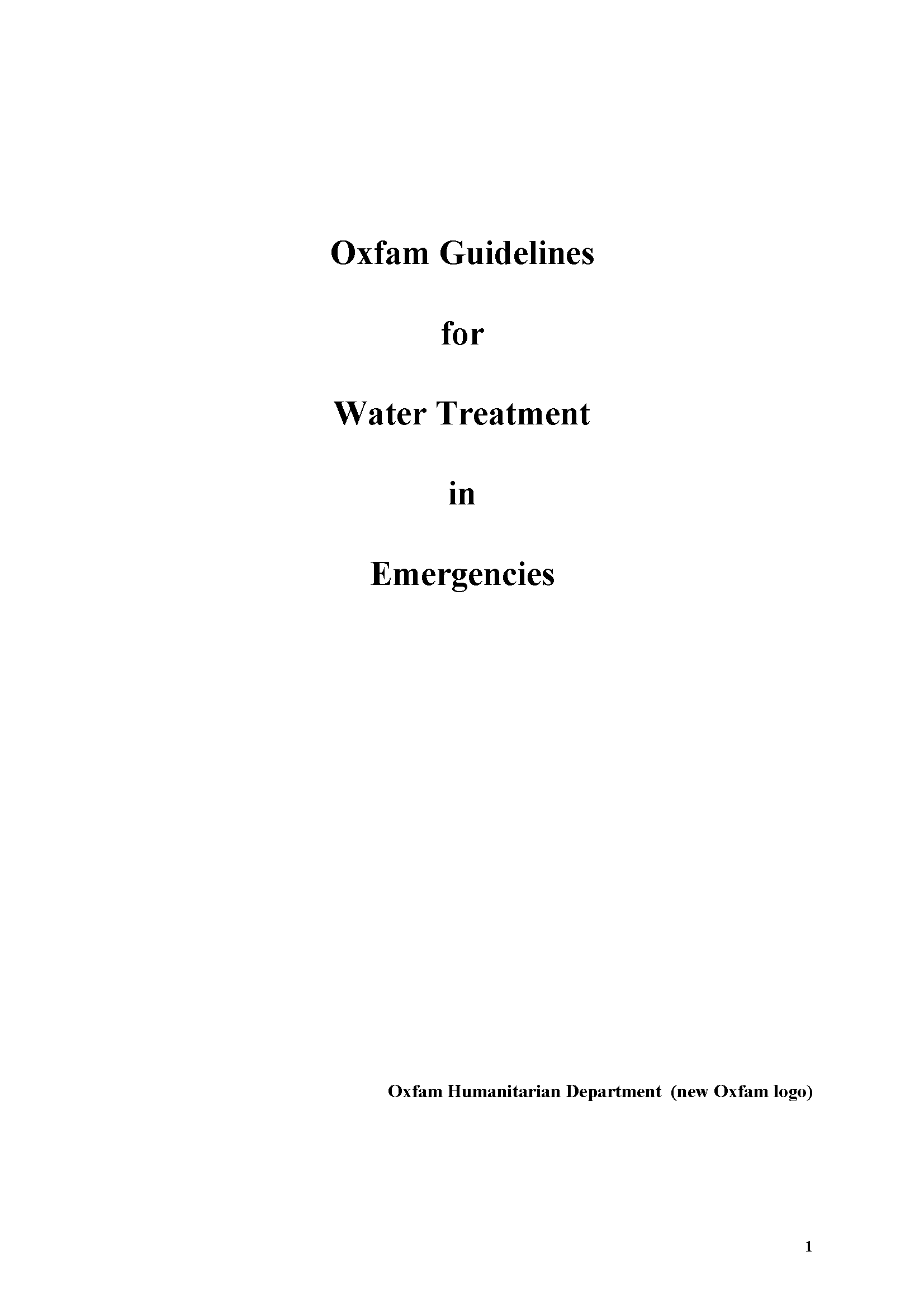 Cover page for Water Treatment Guidelines For Use in Emergencies