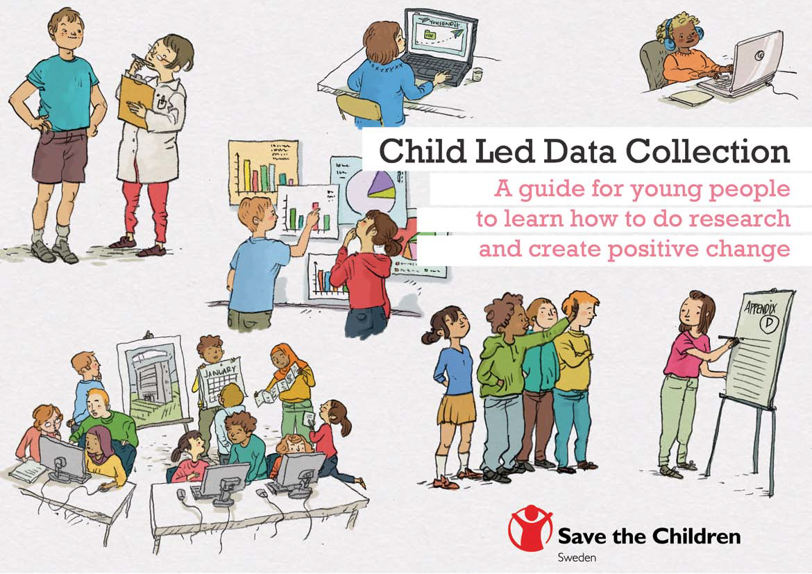 Page de garde de Child Led Data Collection : Un guide pour les jeunes pour apprendre à faire de la recherche et à créer un changement positif