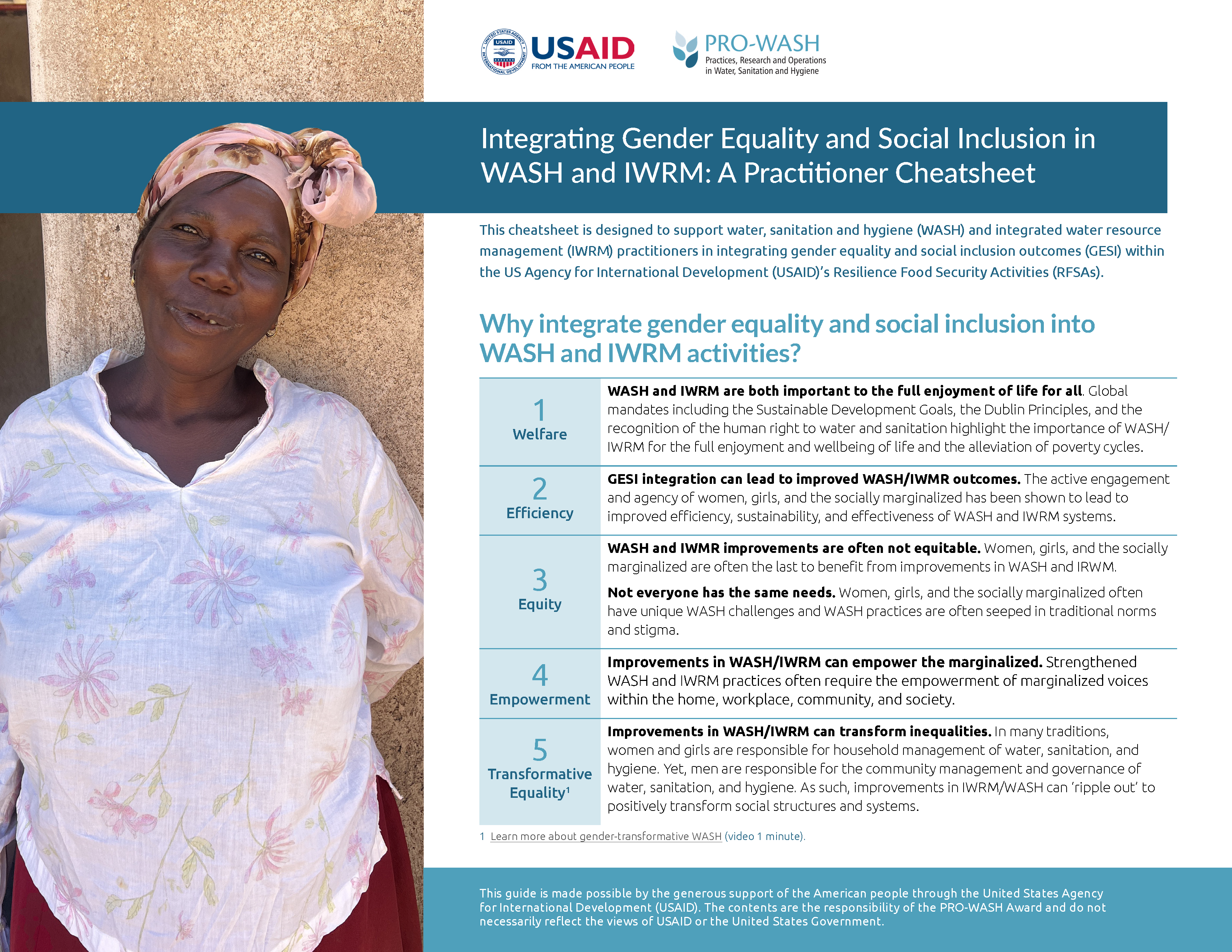 Cover page for Integrating Gender Equality and Social Inclusion in WASH and IWRM: A Practitioner Cheatsheet