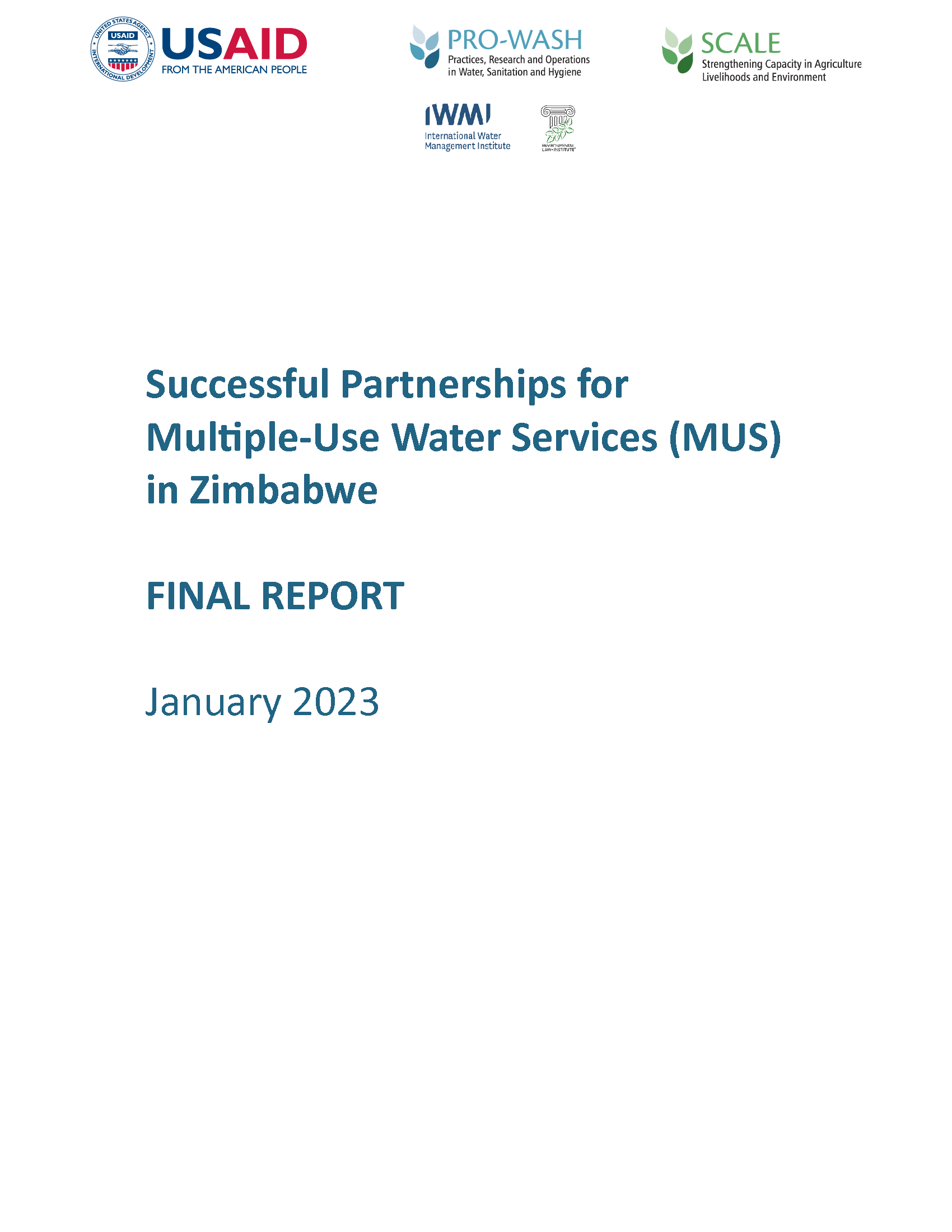 Cover page for Successful Partnerships for Multiple-Use Water Services (MUS) in Zimbabwe: Final Report
