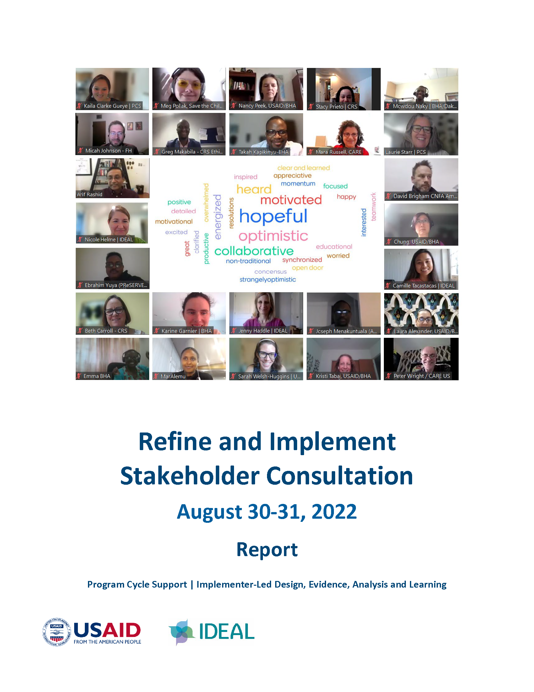 Page de couverture du rapport sur l'événement de consultation des parties prenantes Affiner et mettre en œuvre (R&I)