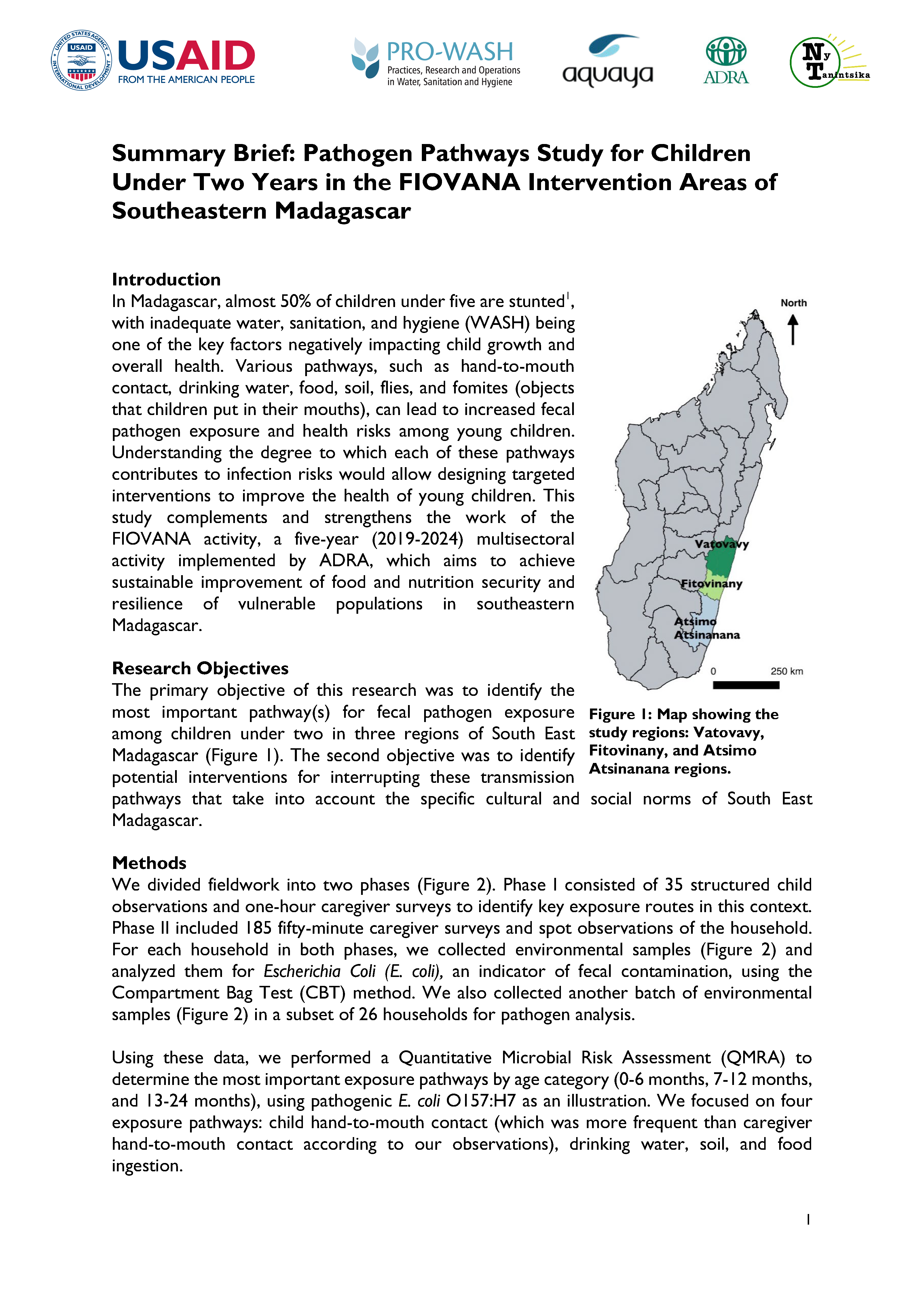 Cover page for Summary Brief: Pathogen Pathways Study for Children Under Two Years in the FIOVANA Intervention Areas of Southeastern Madagascar
