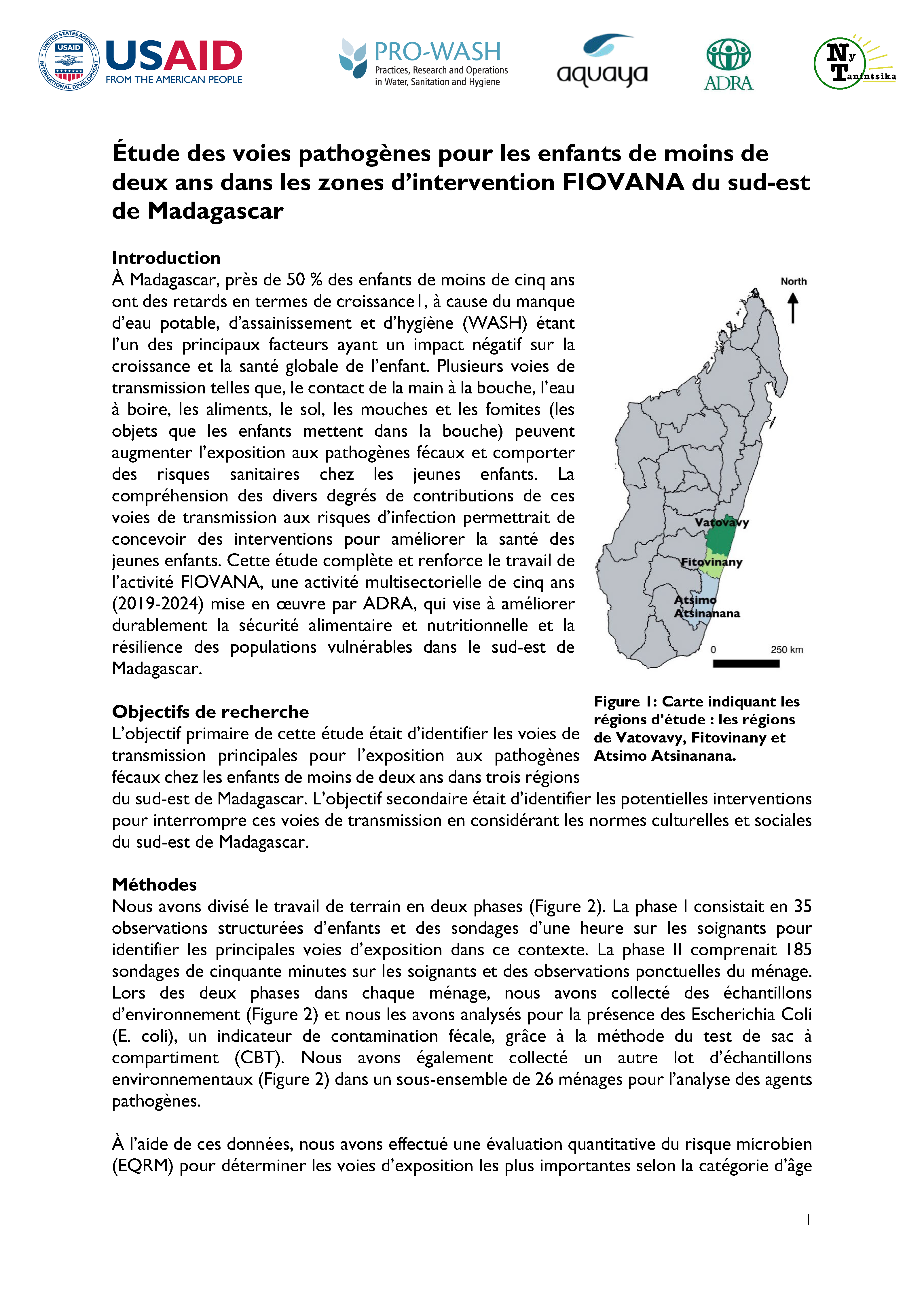 Page de couverture pour Étude des voies pathogènes pour les enfants de moins de deux ans dans les zones d’intervention FIOVANA du sud-est de Madagascar