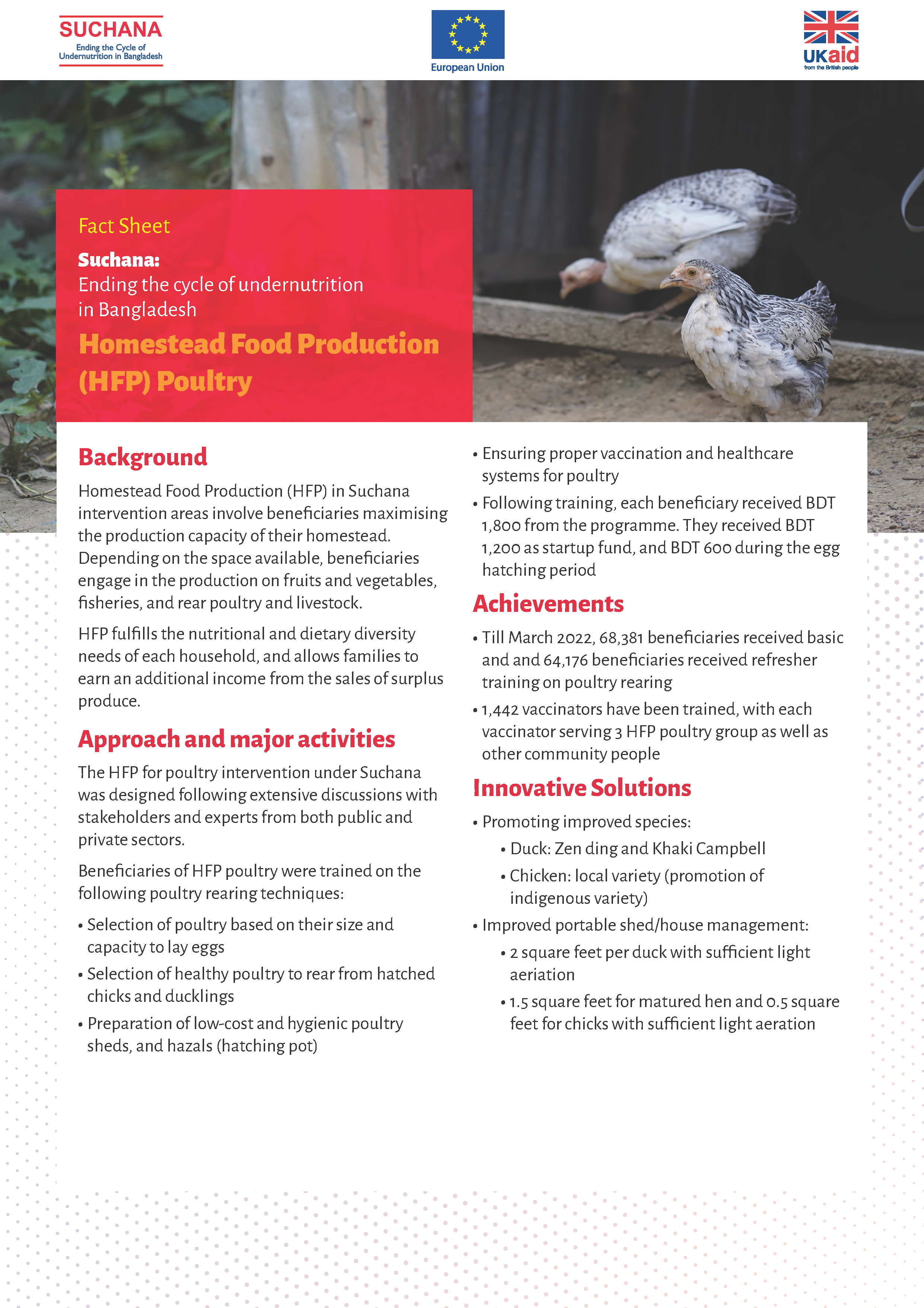 Cover page for Suchana's Approach to Household Food Production – Poultry