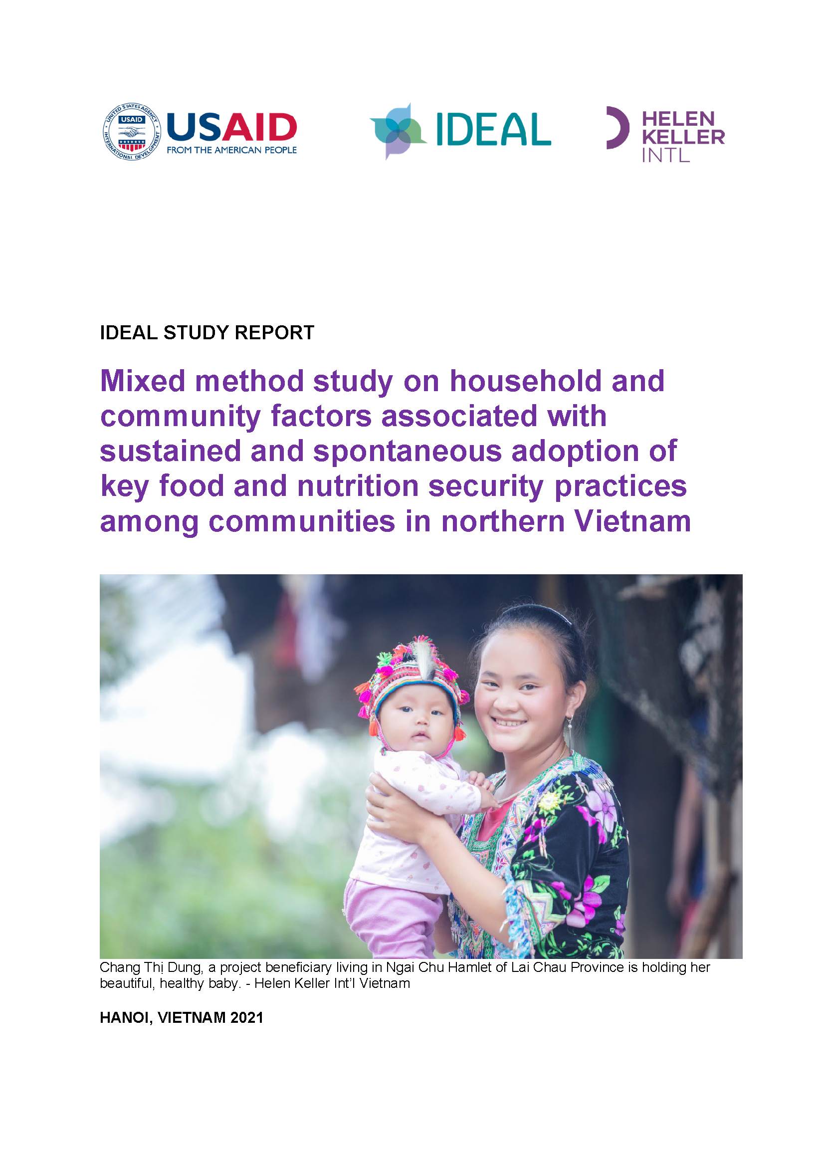 Cover page for Mixed Method Study on Household and Community Factors Associated with Sustained and Spontaneous Adoption of Key Food and Nutrition Security Practices Among Communities in Northern Vietnam