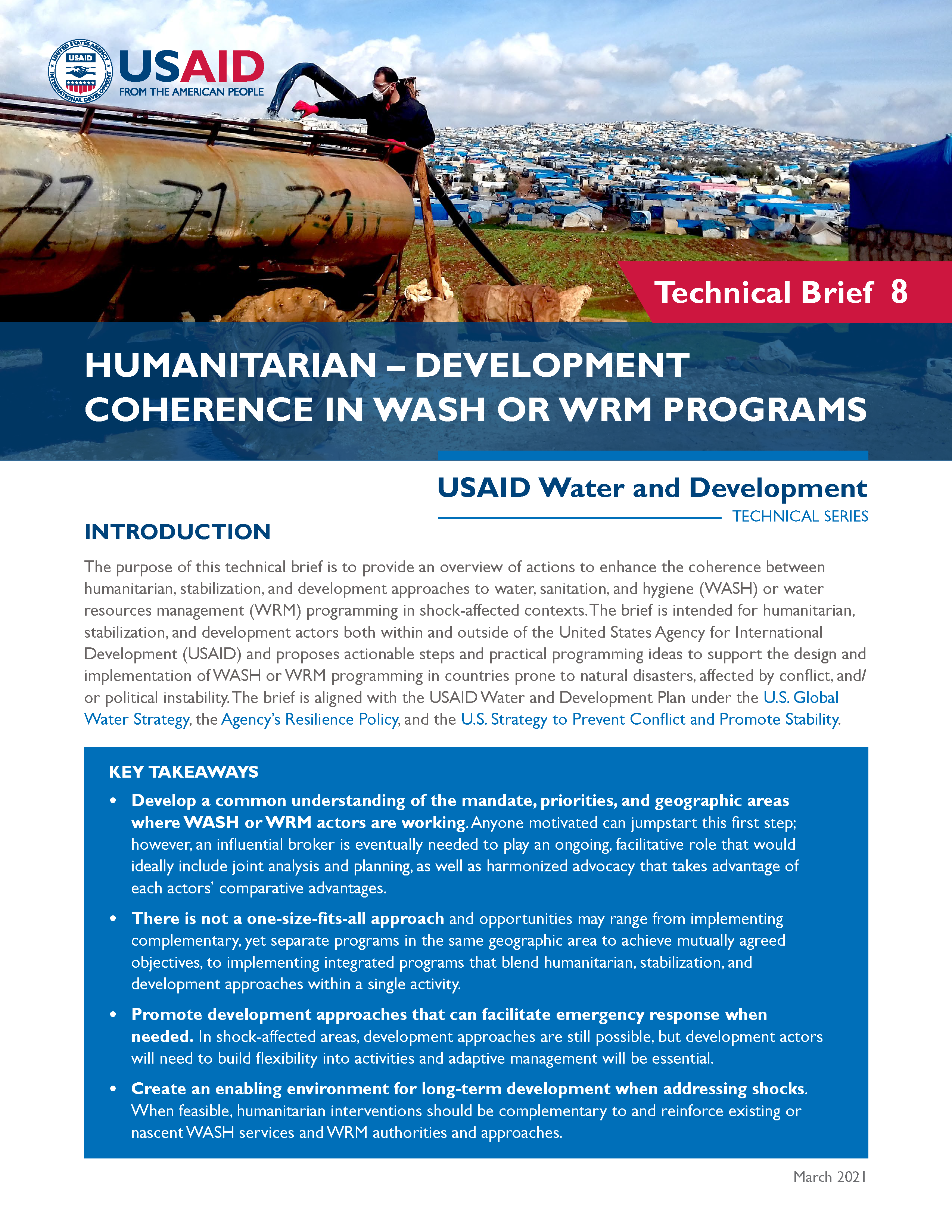 Humanitaire-Développement-Cohérence dans les programmes WASH ou WRM