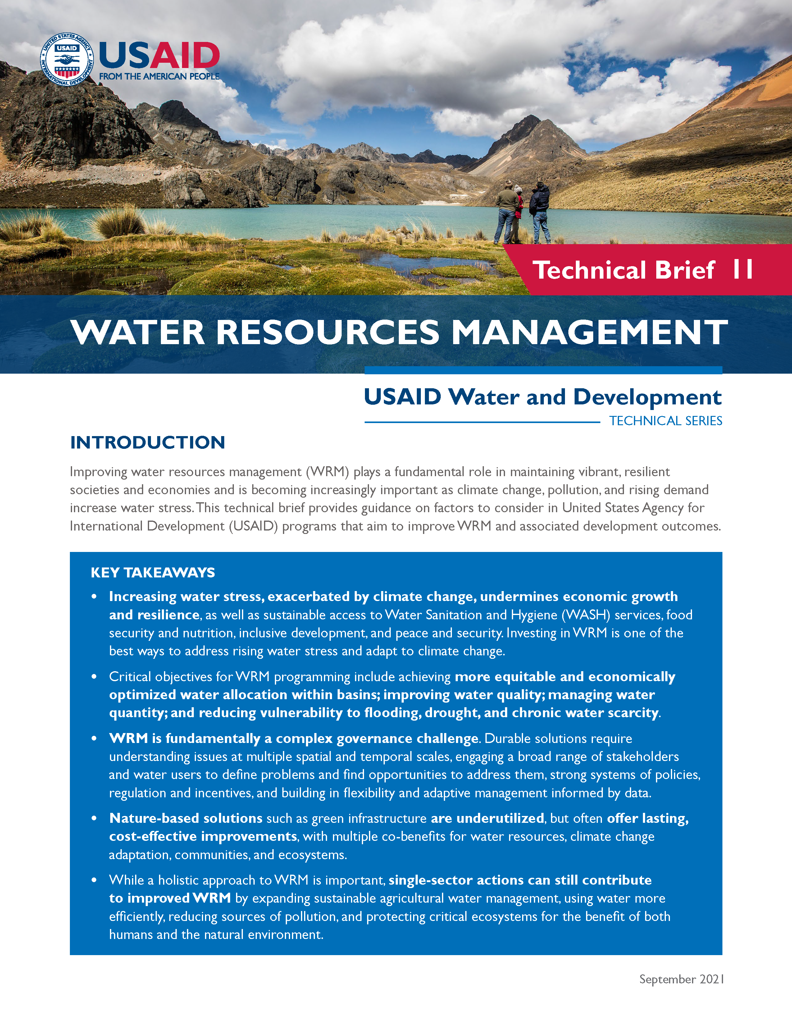 Page de garde pour la gestion des ressources en eau : série eau et développement de l'USAID