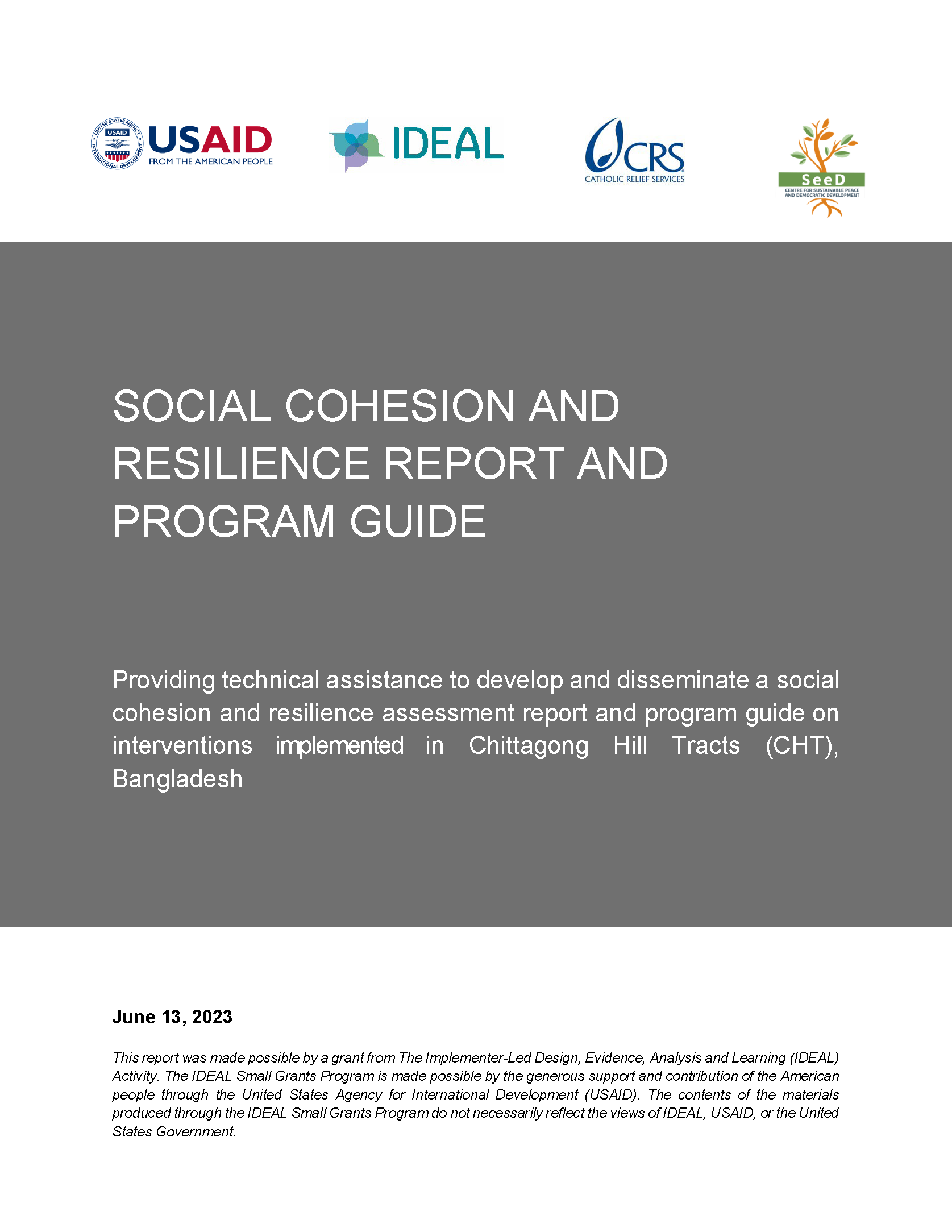 Page de couverture du rapport sur la cohésion sociale et la résilience et du guide du programme