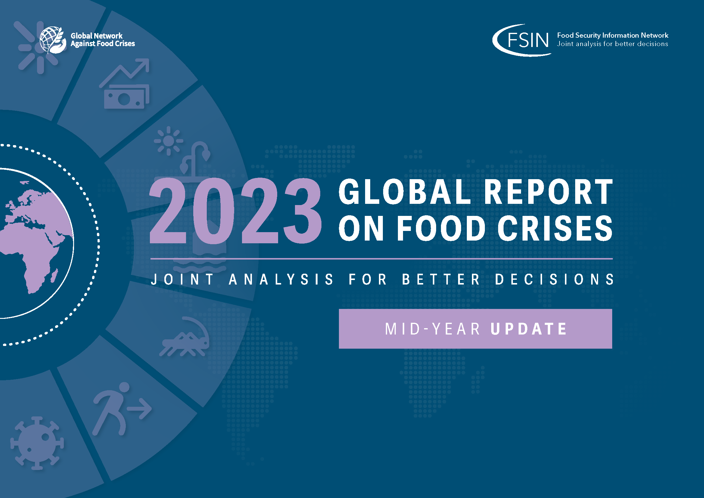 Page de couverture du Rapport mondial sur les crises alimentaires 2023, mise à jour semestrielle