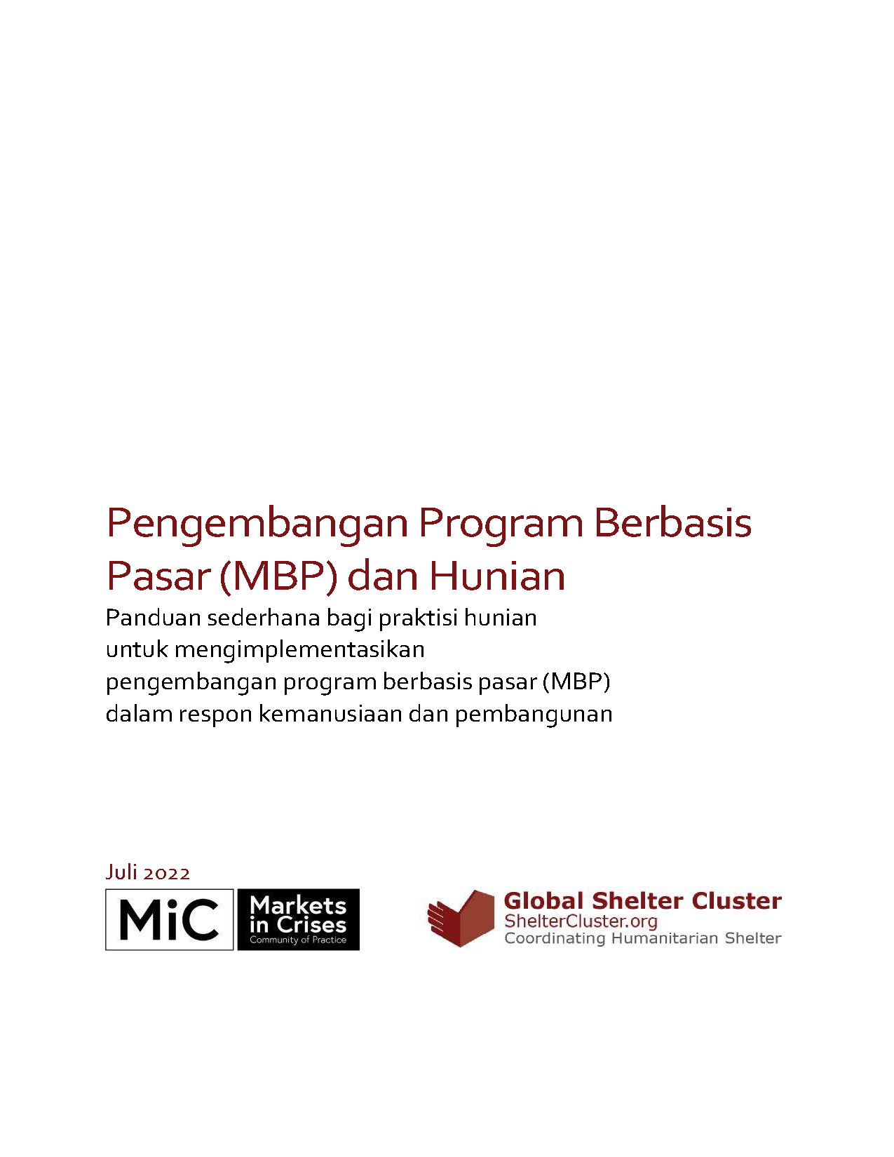 Cover page for Pengembangan Program Berbasis Pasar (MBP) dan Hunian