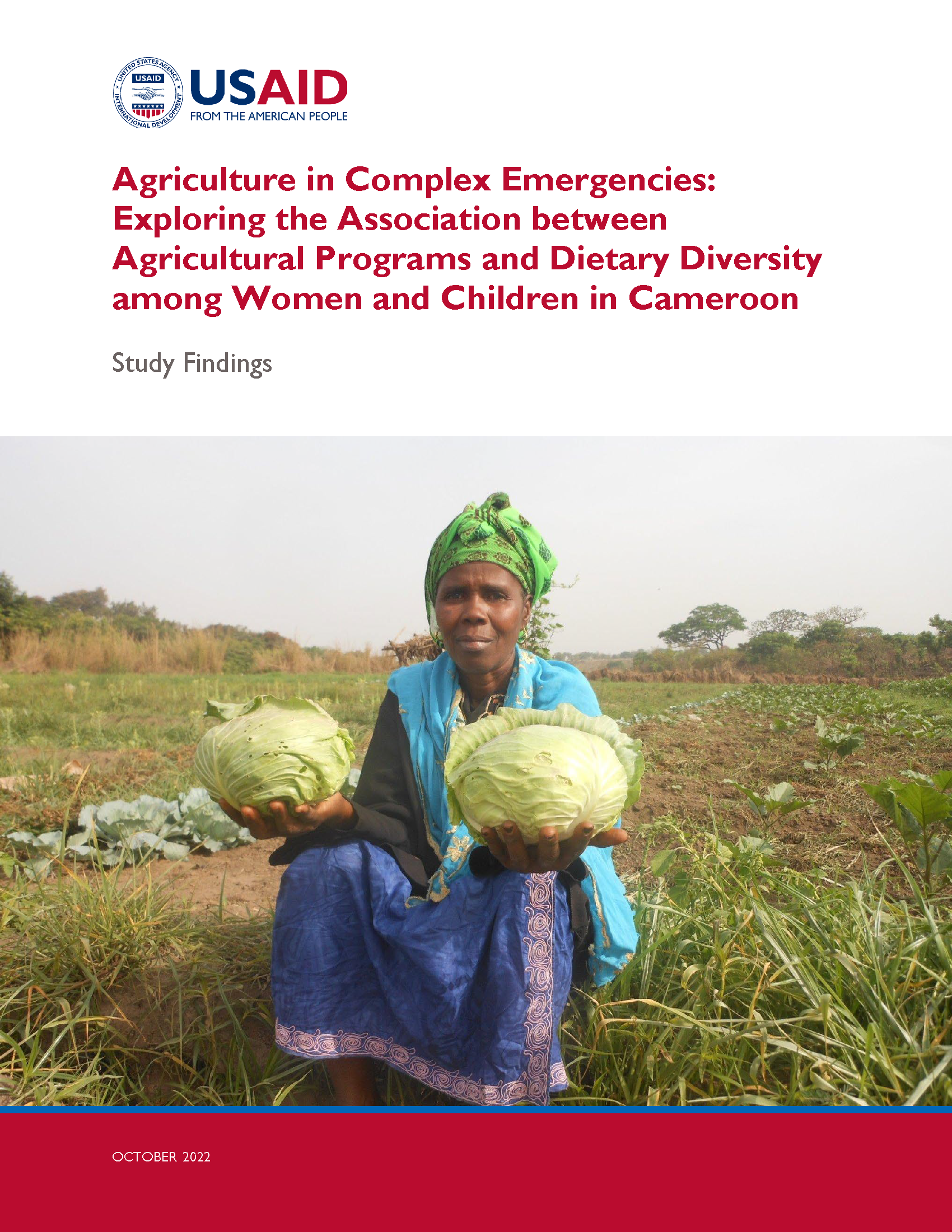 Page de couverture de L'agriculture dans les situations d'urgence complexes : Explorer l'association entre les programmes agricoles et la diversité alimentaire chez les femmes et les enfants au Cameroun