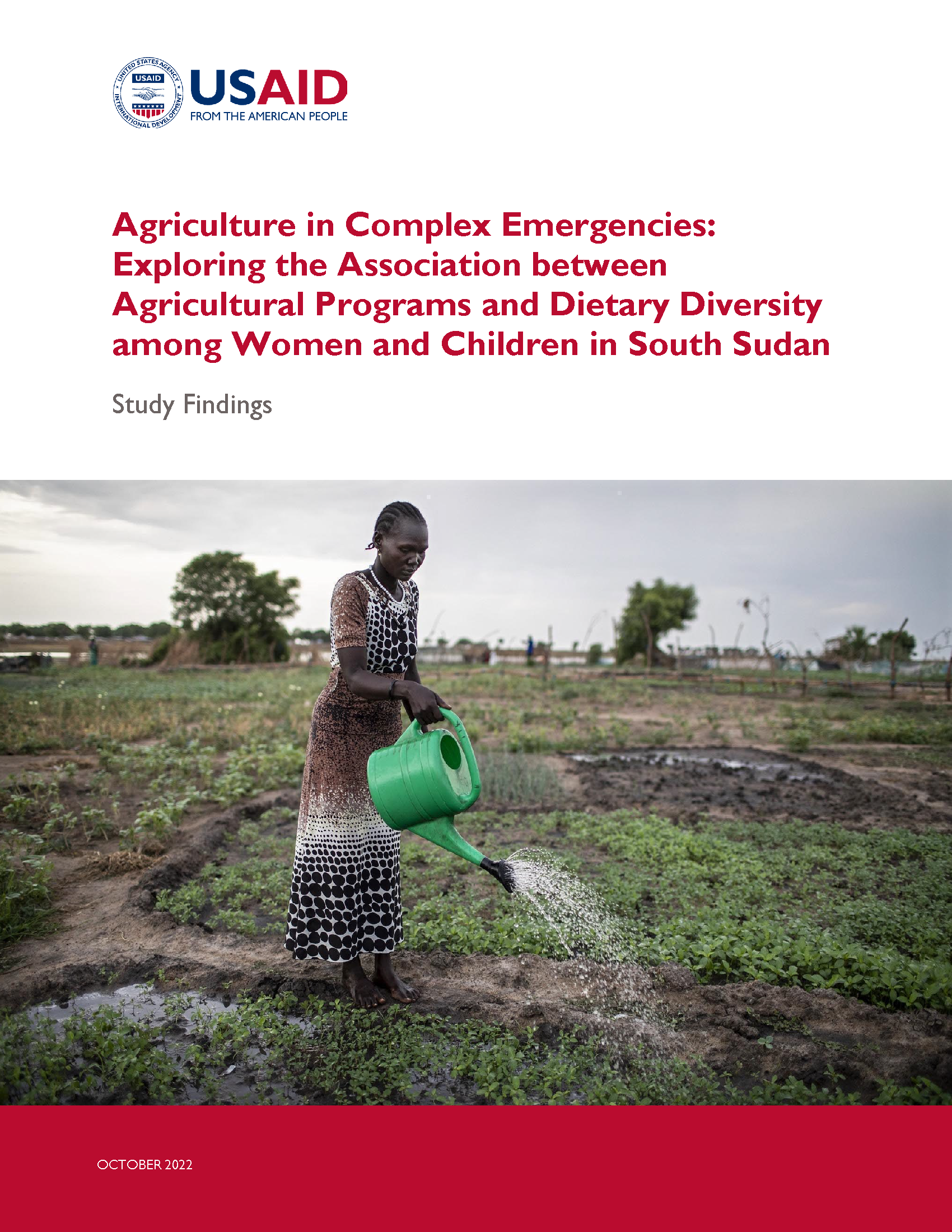 Page de couverture de L'agriculture dans les situations d'urgence complexes : Explorer l'association entre les programmes agricoles et la diversité alimentaire chez les femmes et les enfants au Soudan du Sud : résultats de l'étude