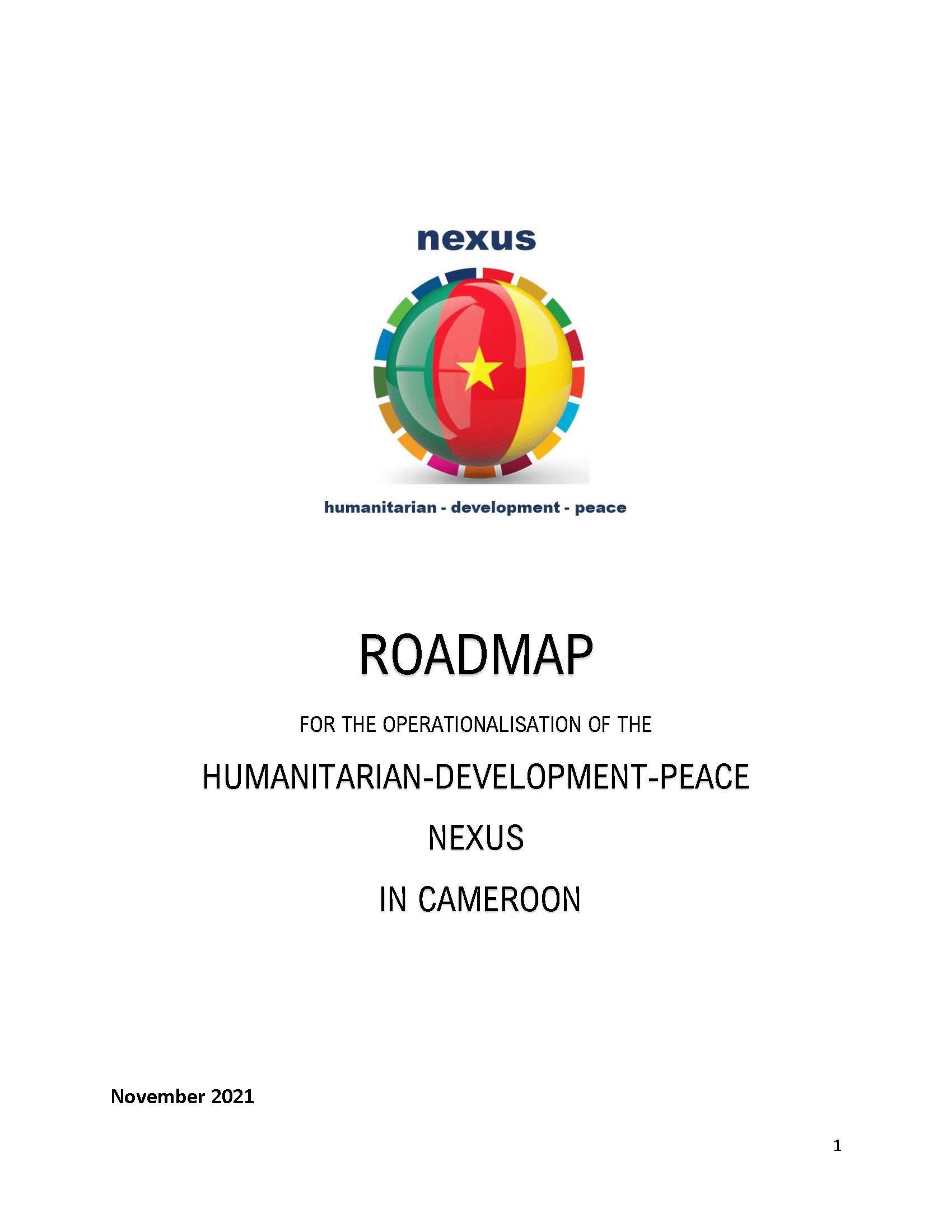 Cover page for Roadmap for the Operationalization of the Humanitarian-Development-Peace Nexus in Cameroon
