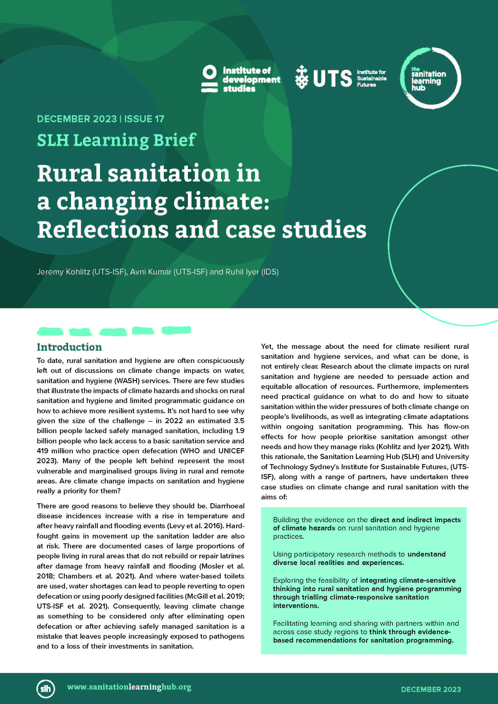 Rural sanitation in a changing climate: Reflections and case studies