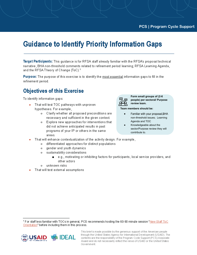 Cover page for Guidance to Identify Priority Information Gaps