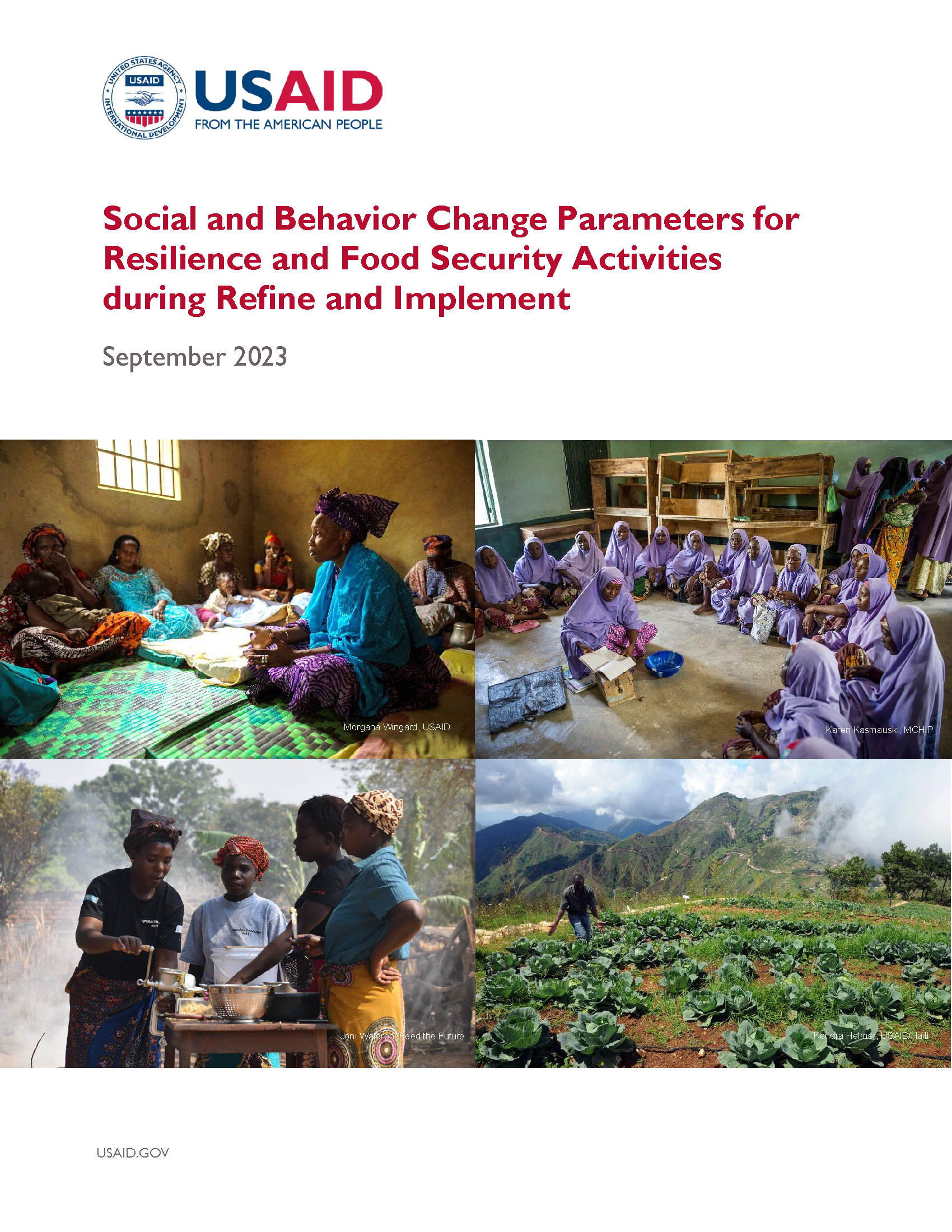 Cover page for Social and Behavior Change Parameters for Resilience and Food Security Activities during Refine and Implement