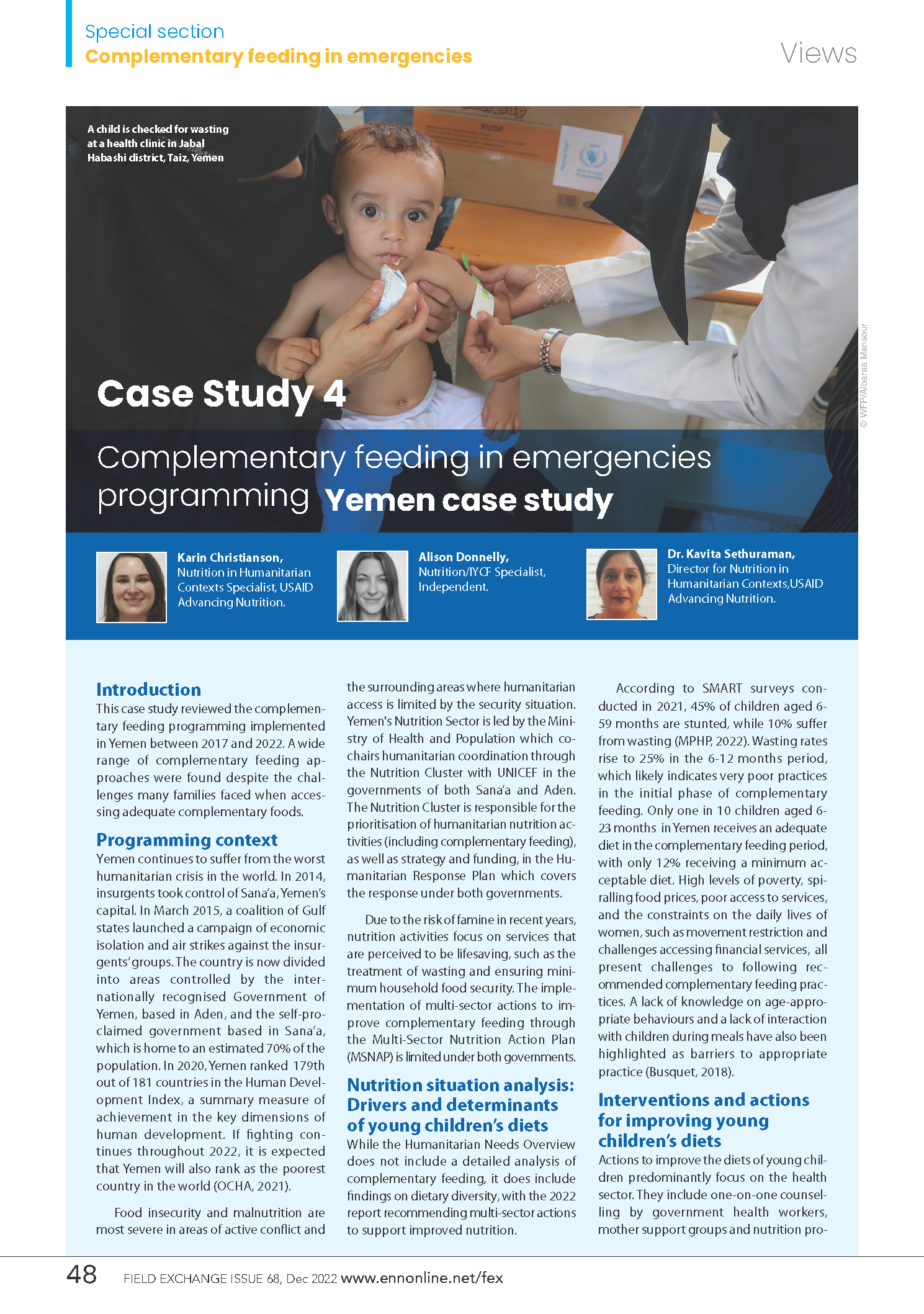 Page de couverture de l'Alimentation complémentaire dans les programmes d'urgence : étude de cas au Yémen