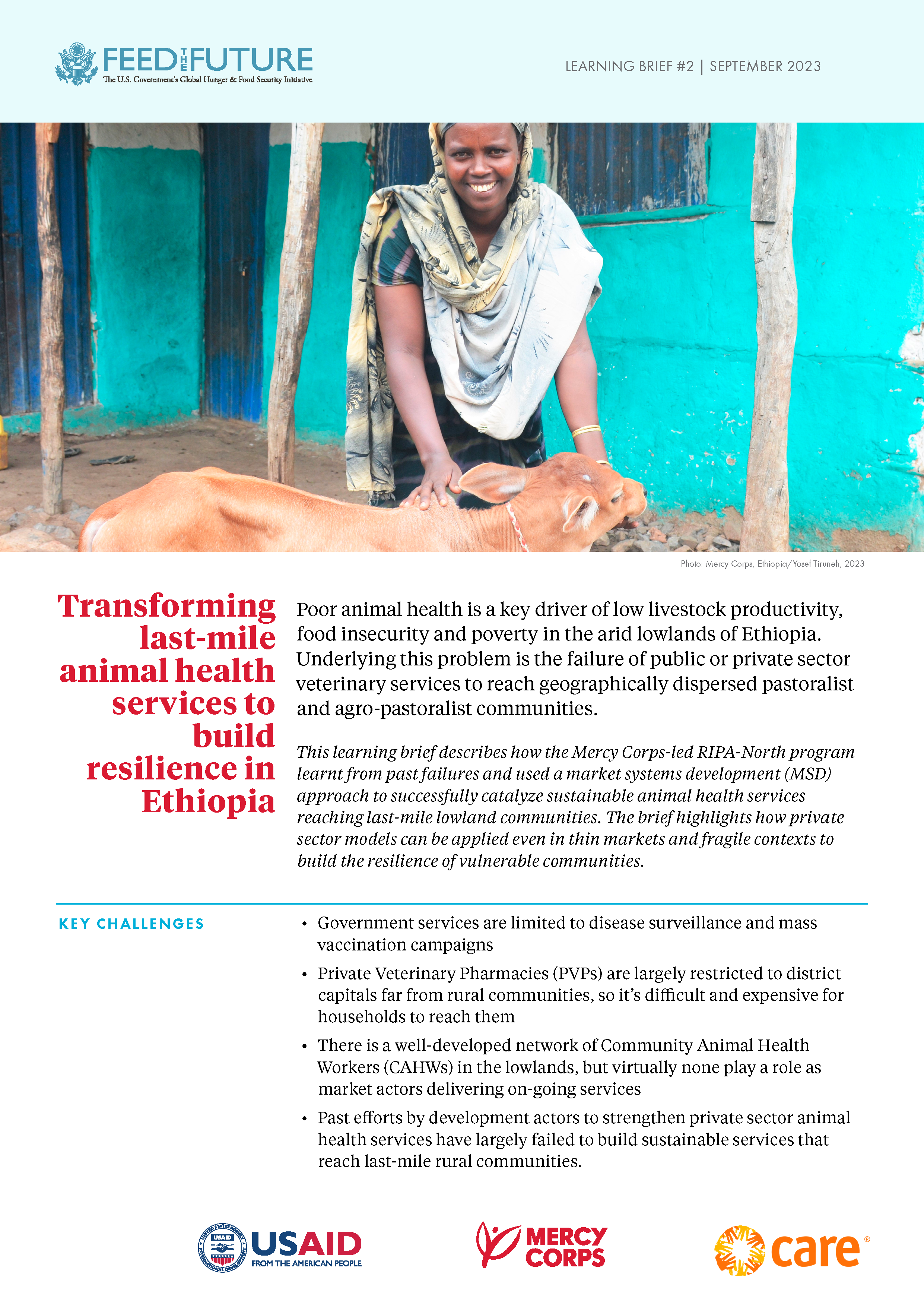 Cover page for Transforming Last-Mile Animal Health Services to Build Resilience in Ethiopia