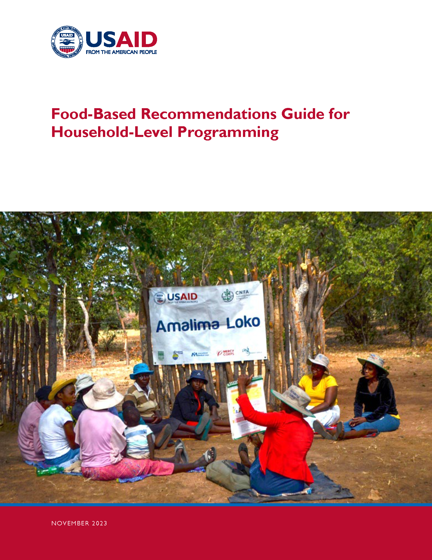 Page de couverture du Guide de recommandations basées sur l'alimentation pour les programmes au niveau des ménages