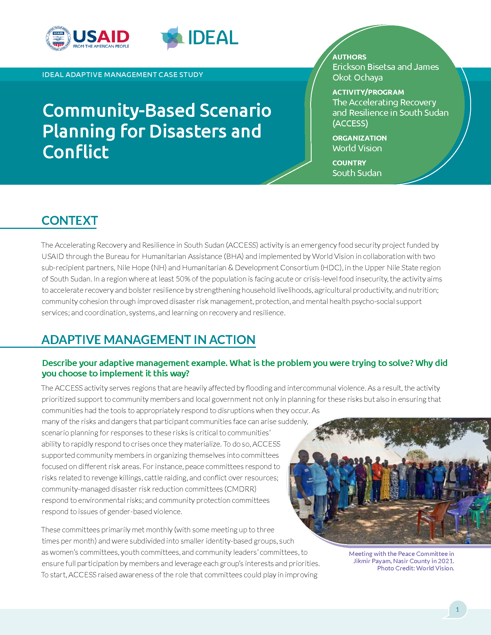 Page de couverture de la planification de scénarios communautaires en cas de catastrophe et de conflit