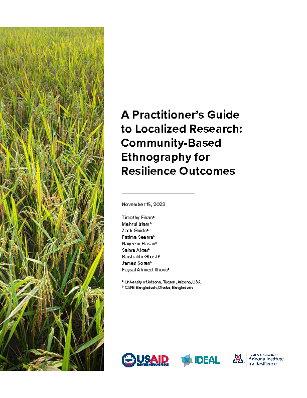 Guide du praticien Page de couverture pour la recherche localisée : Ethnographie communautaire pour les résultats en matière de résilience