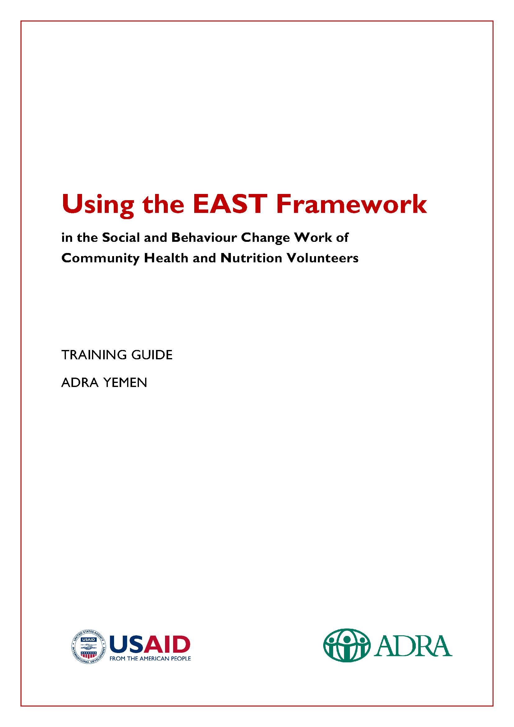Page de couverture pour l'utilisation du framework EAST