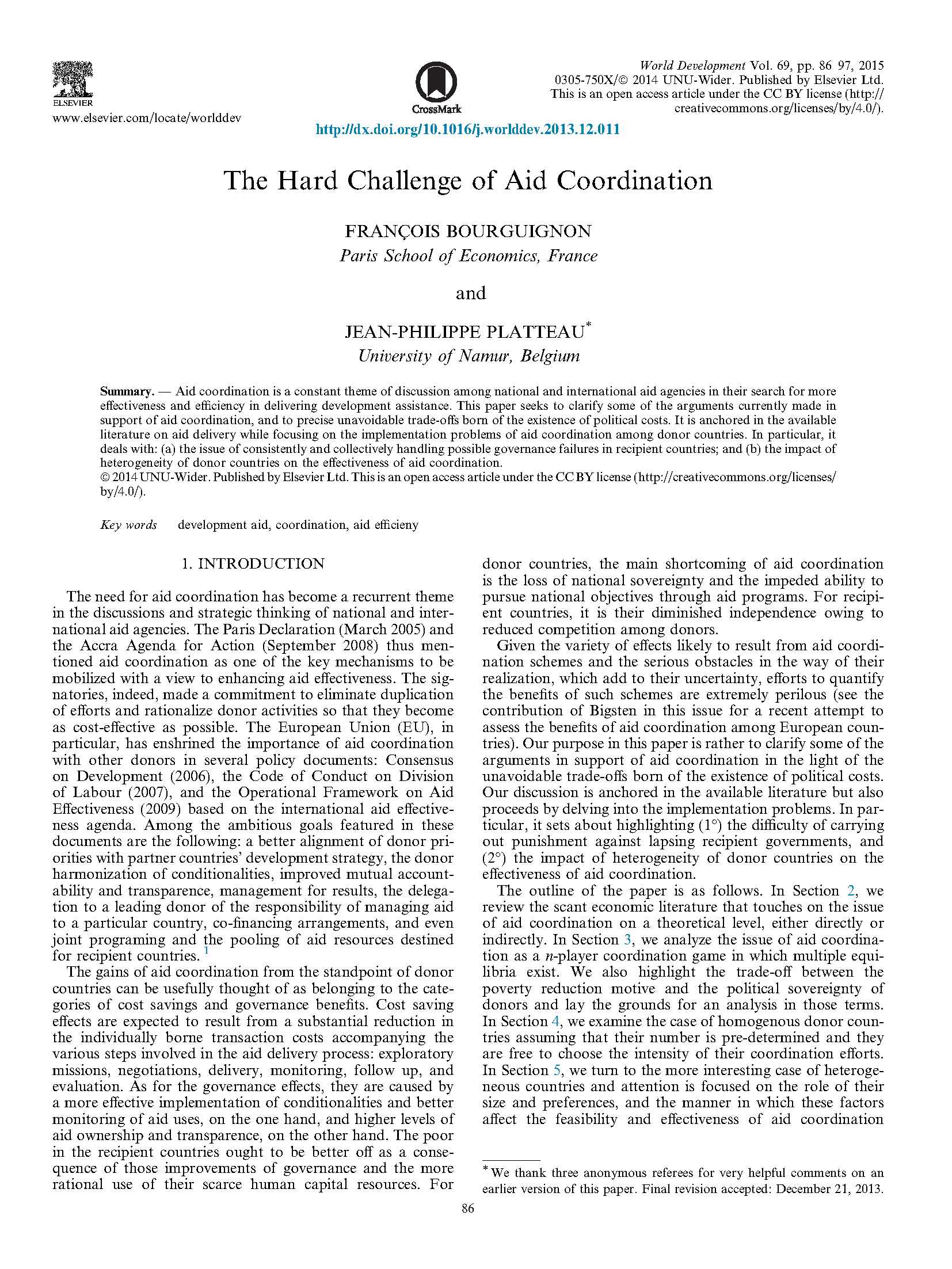 Cover page for The Hard Challenge of Aid Coordination
