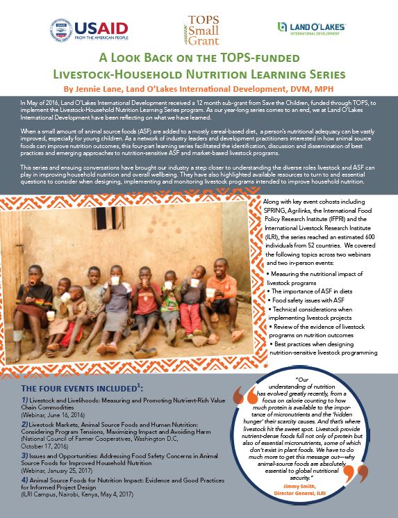 Télécharger la ressource : Un regard rétrospectif sur la série d'apprentissage sur la nutrition du bétail et des ménages financée par TOPS