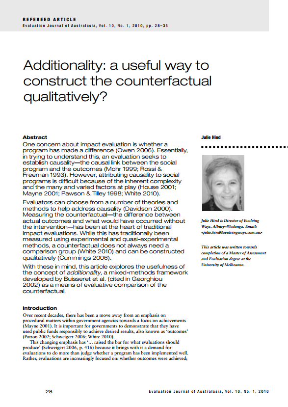 Télécharger la ressource : Additionnalité : un moyen utile de construire qualitativement le contrefactuel ?
