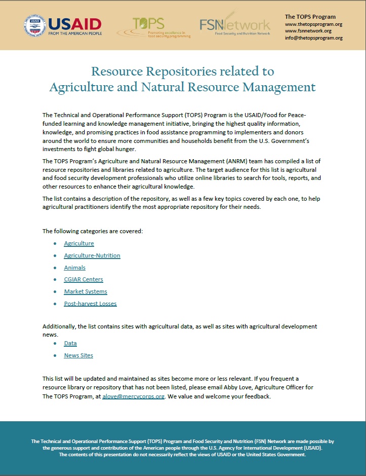 Télécharger la ressource : Référentiels de ressources liés à l'agriculture et à la gestion des ressources naturelles