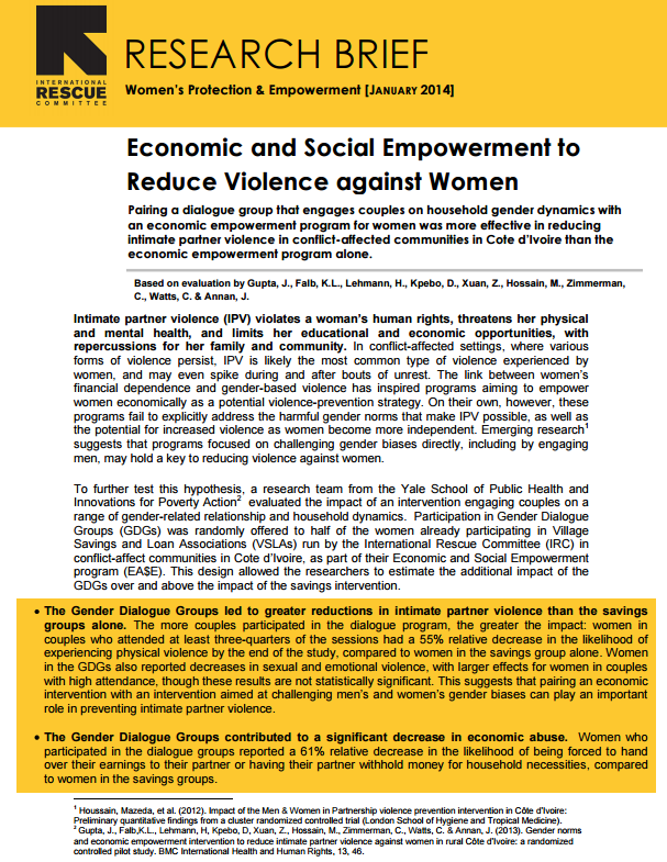 Download Resource: Economic and Social Empowerment to Reduce Violence against Women -  Research Brief 