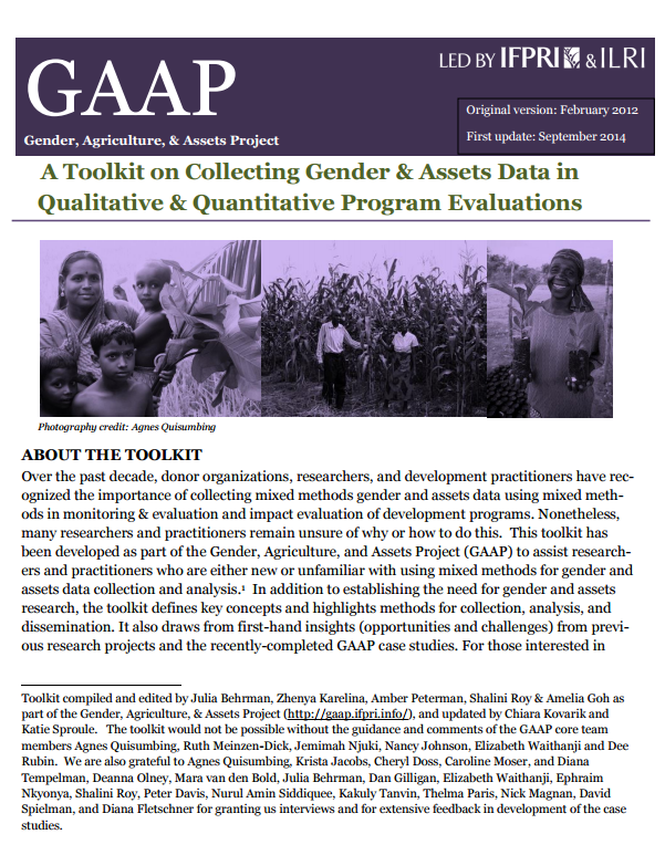 Download Resource: Gender, Agriculture, & Assets Projects: Toolkit on Collecting Gender & Assets Data in Qualitative & Quantitative Program Evaluations