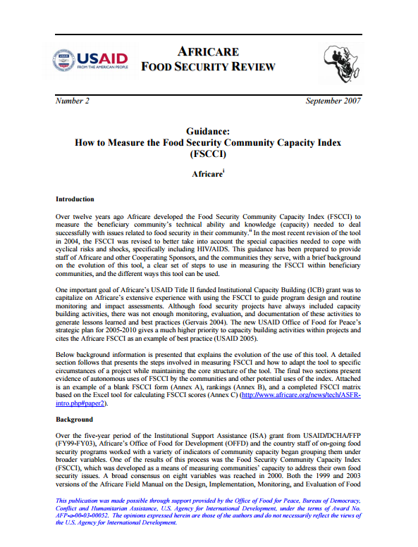 Télécharger la ressource : Conseils : Comment mesurer l'indice de capacité communautaire en matière de sécurité alimentaire (FSCCI)